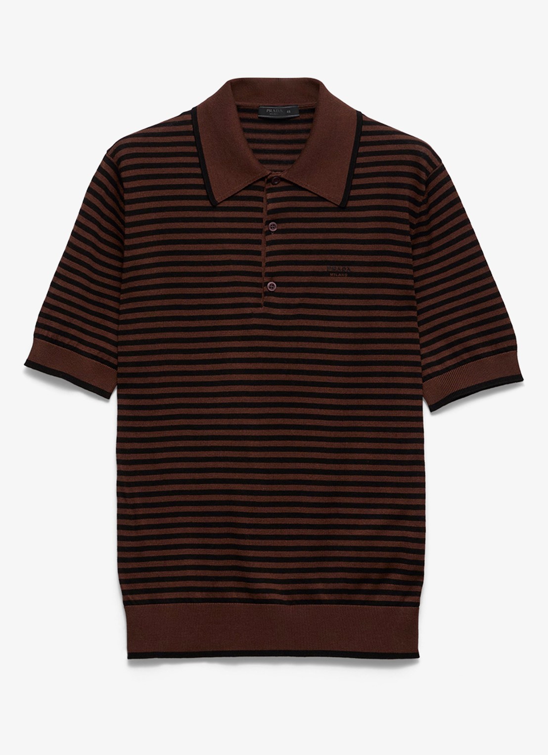 Prada Fijngebreide regular fit polo met streepprint en logoborduring - voorkant 2 donkerbruin