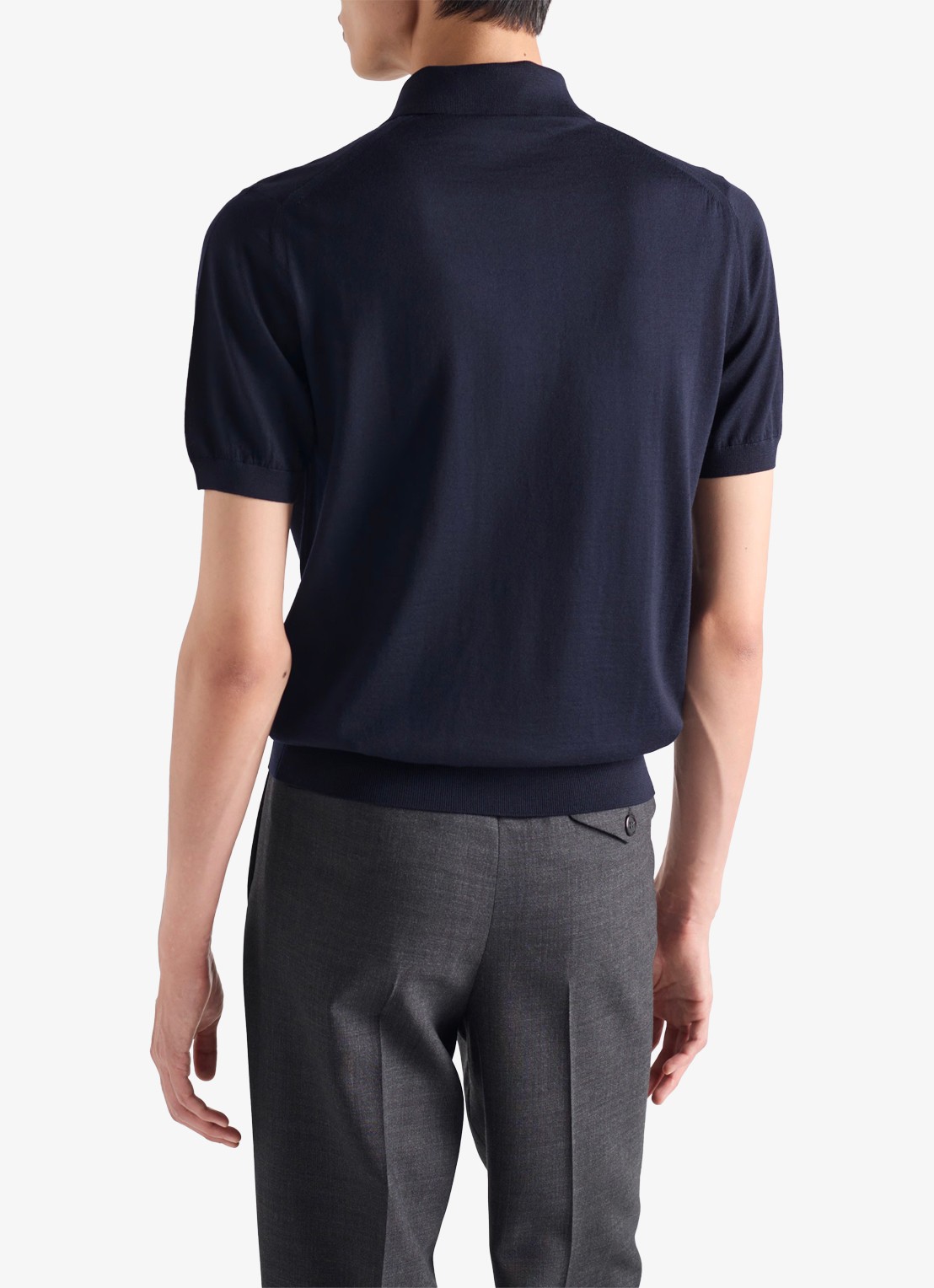 Prada Fijngebreide regular fit polo van wol - achterkant 6 donkerblauw