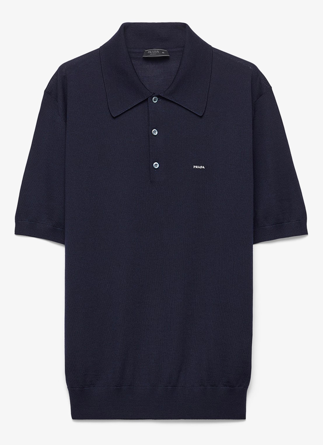 Prada Fijngebreide regular fit polo van wol - voorkant 4 donkerblauw