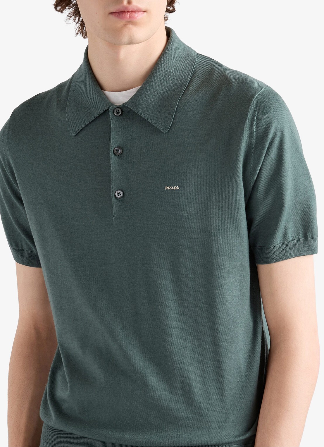 Prada Fijngebreide regular fit polo van wol - detail 3 green