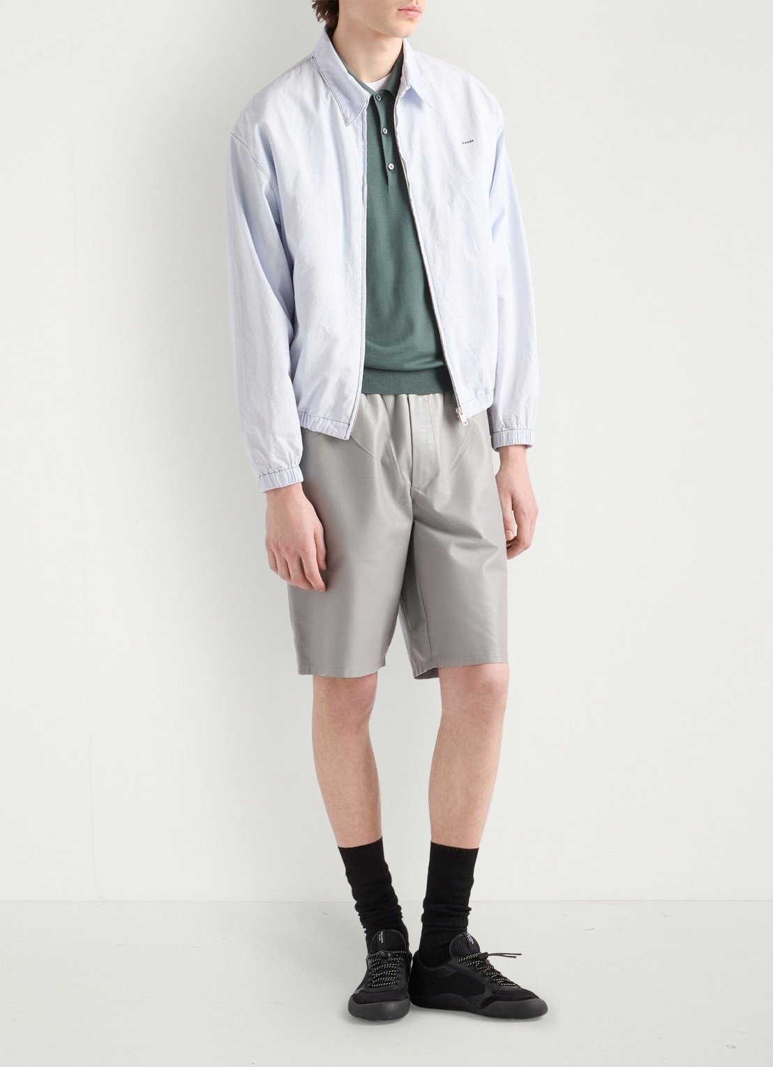 Prada Fijngebreide regular fit polo van wol - voorkant 2 green