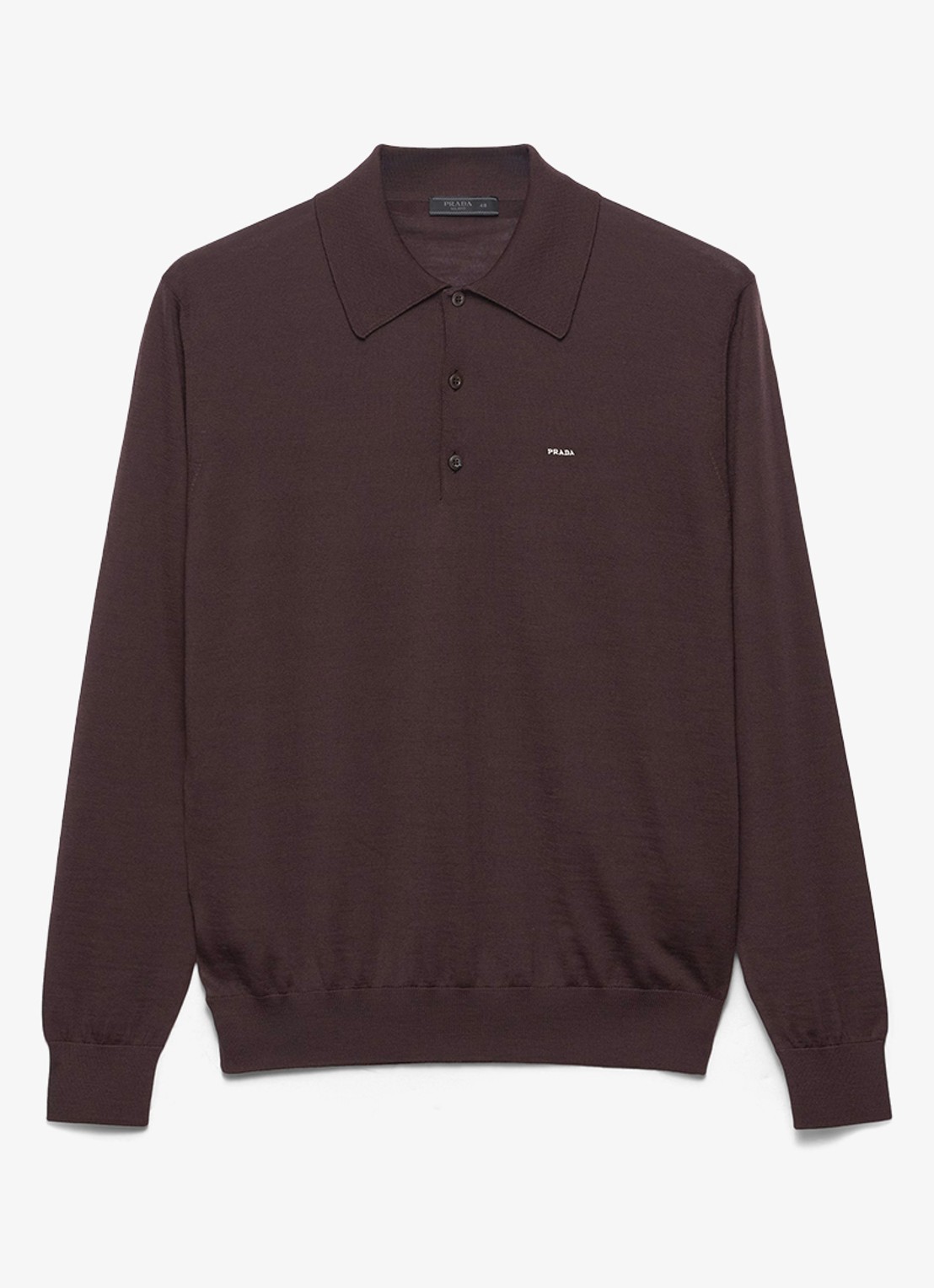 Prada Fijngebreide slim fit polo van scheerwol - voorkant 4 donkerbruin