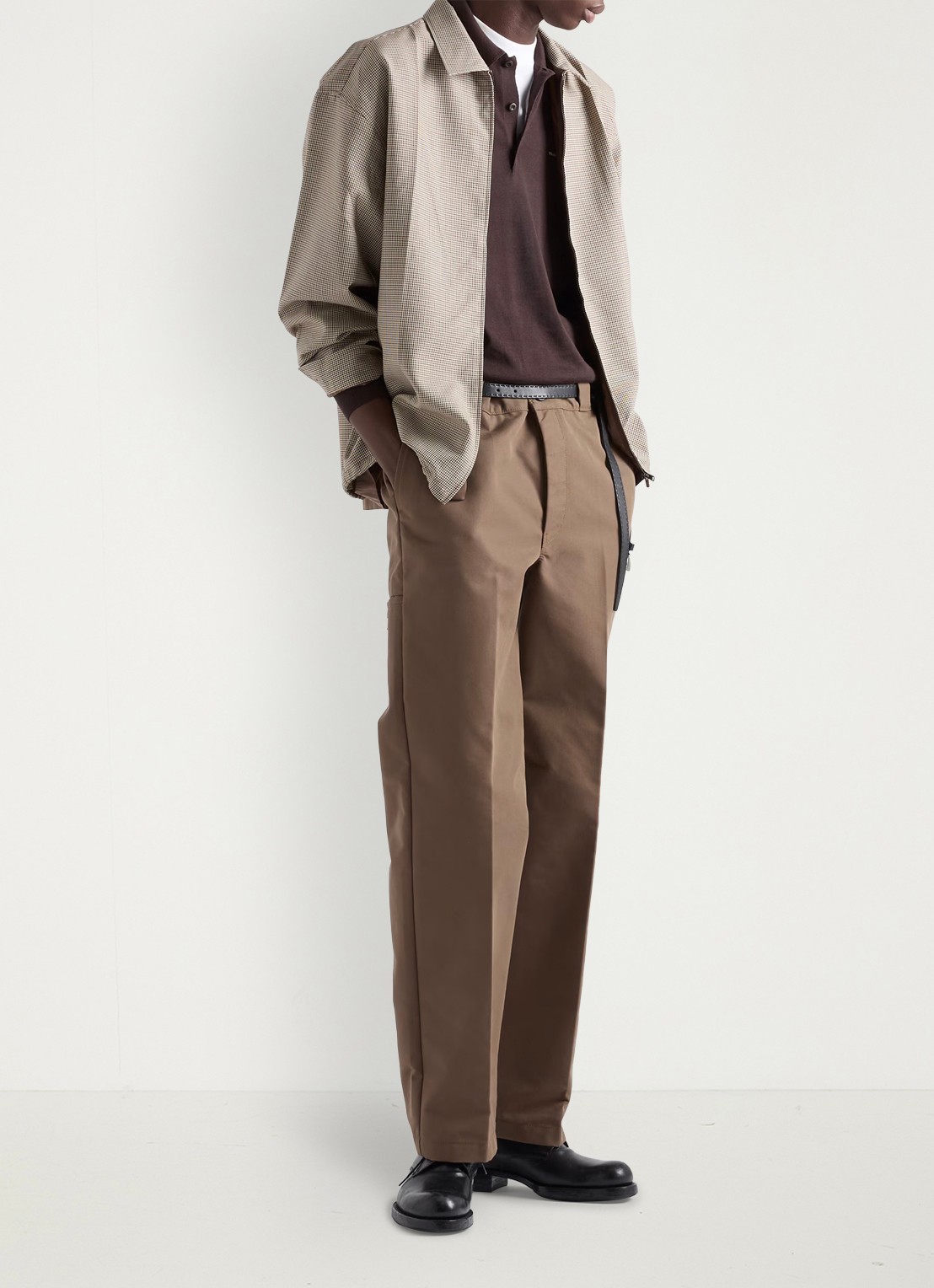 Prada Fijngebreide slim fit polo van scheerwol - voorkant 5 donkerbruin
