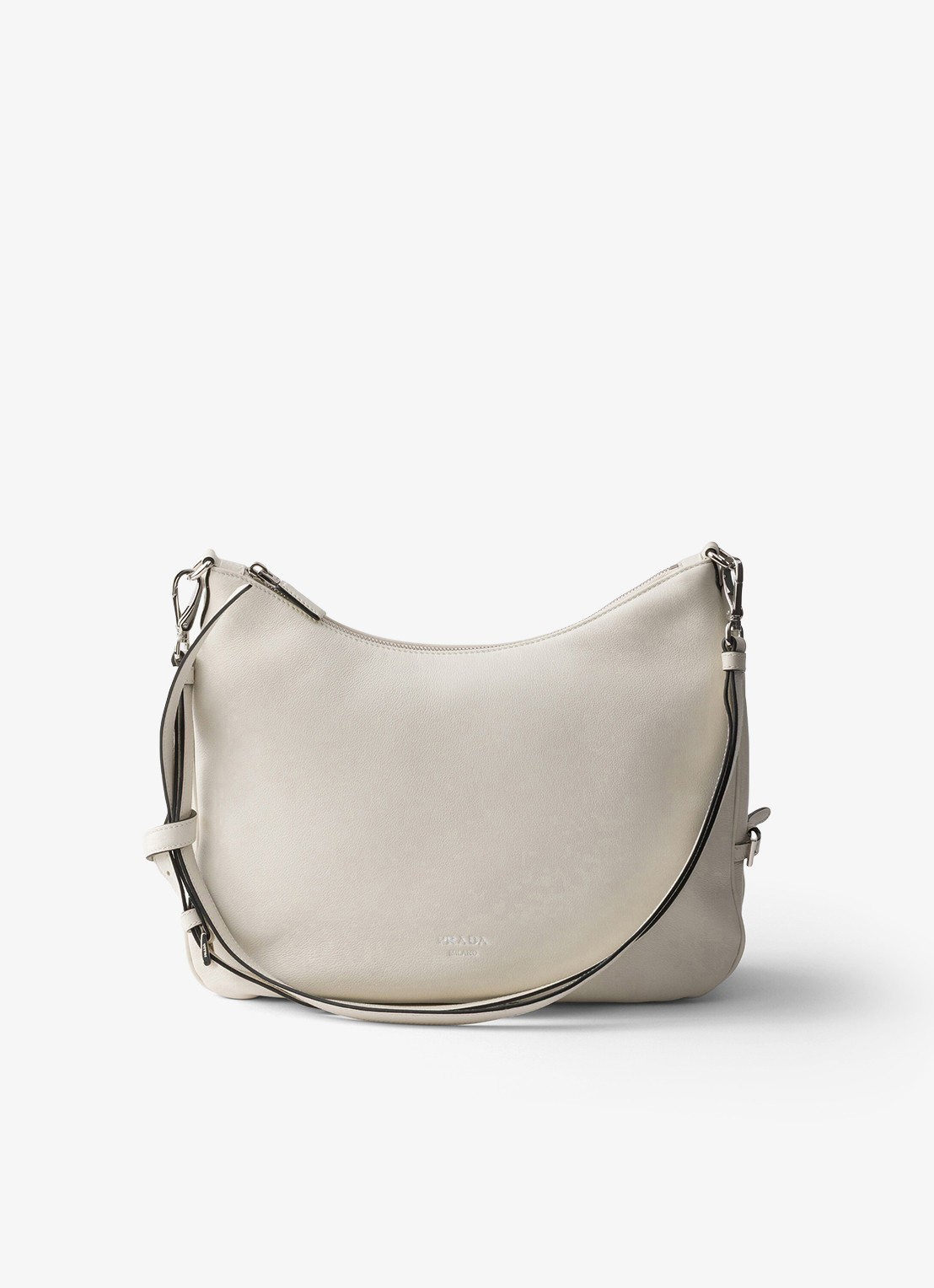 Prada Fold Large schoudertas van kalfsleer - voorkant gebroken wit