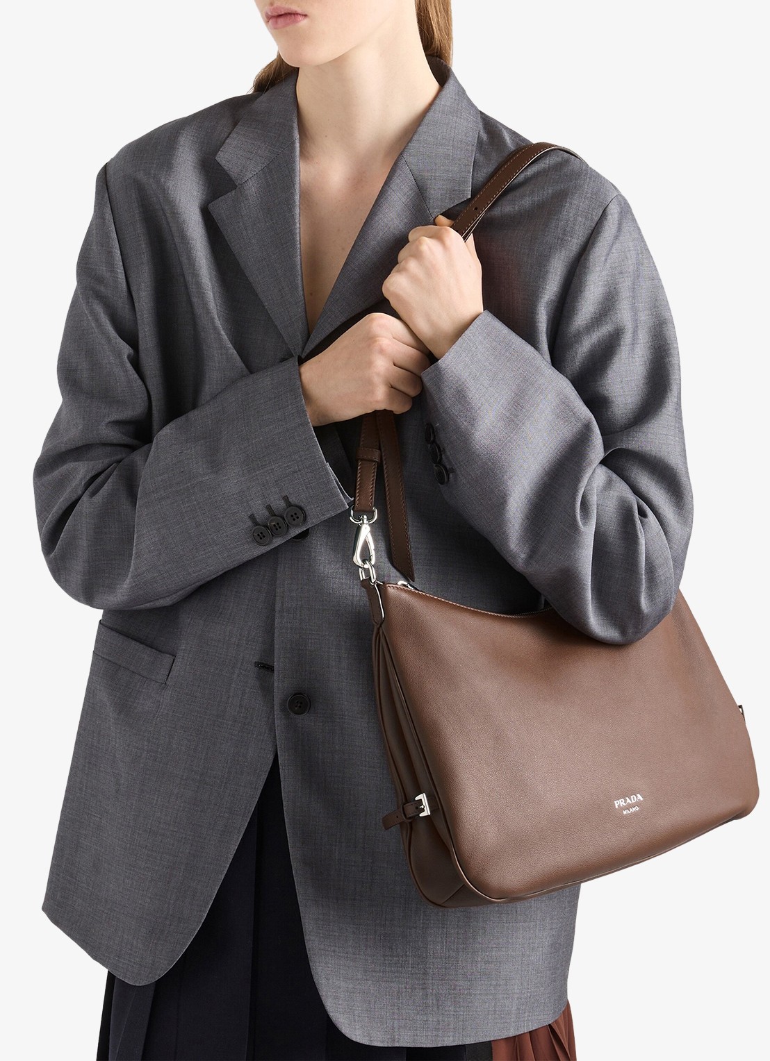 Prada Fold Large schoudertas van kalfsleer - voorkant 3 bruin