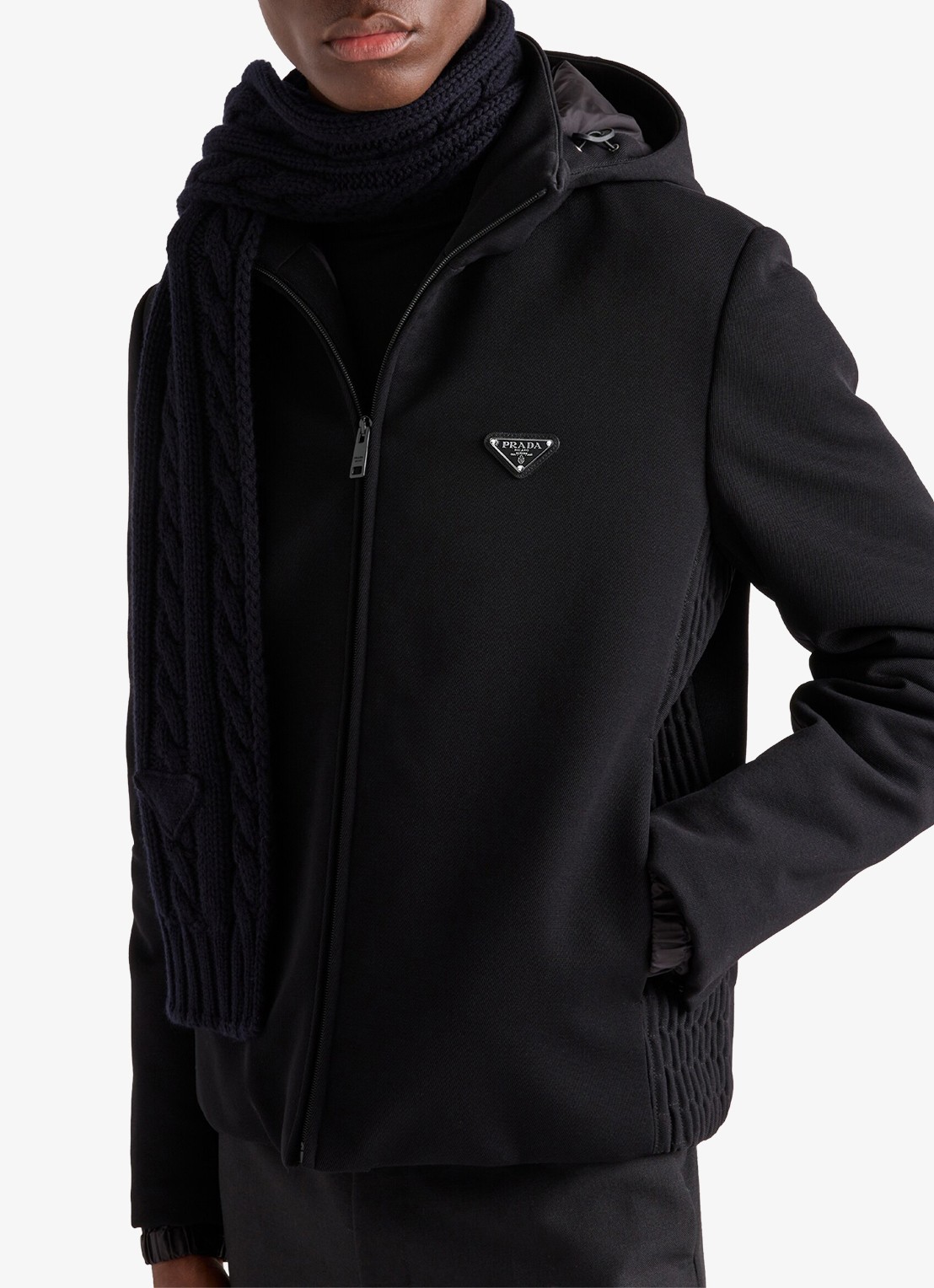 Prada Gewatteerd jack in scheerwolblend met afneembare capuchon - detail 3 zwart