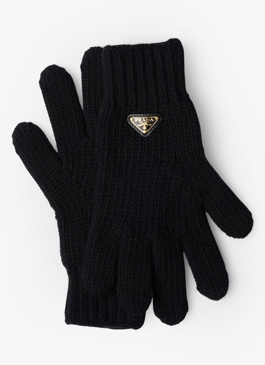 Prada Grofgebreide handschoenen in kasjmierblend met logo - voorkant zwart