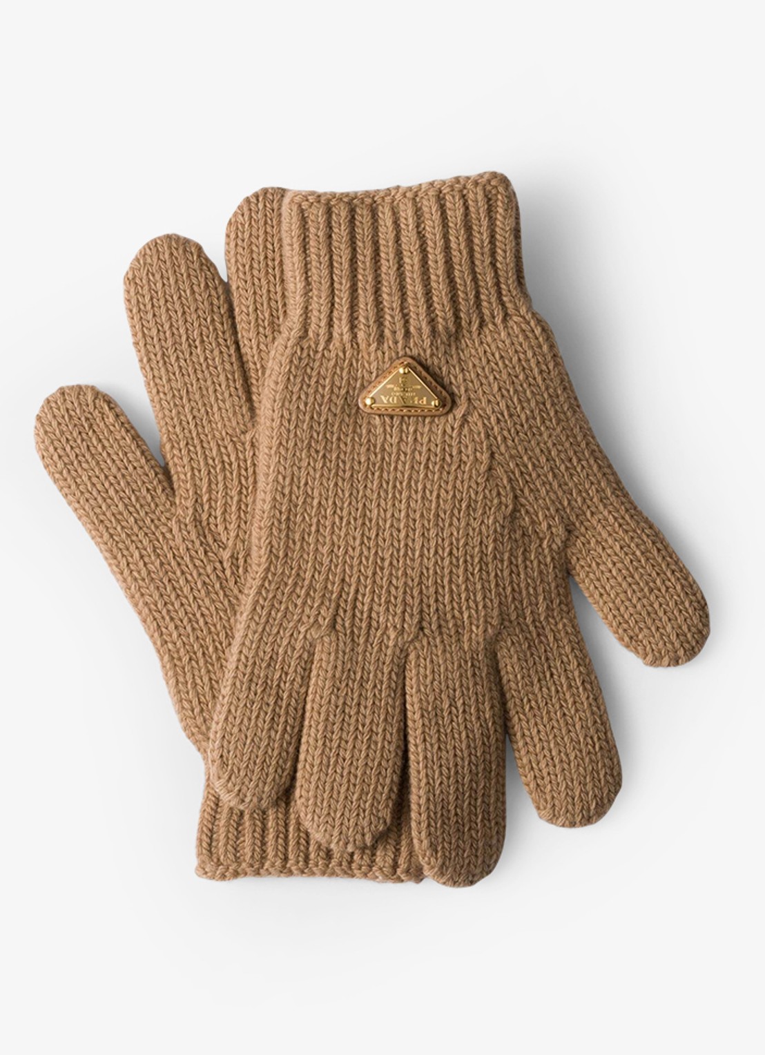 Prada Grofgebreide handschoenen in kasjmierblend met logo - voorkant 2 beige