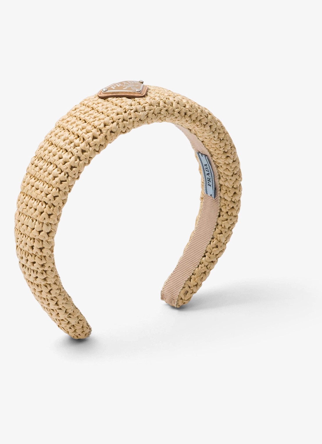 Prada Haarband van raffia - voorkant beige