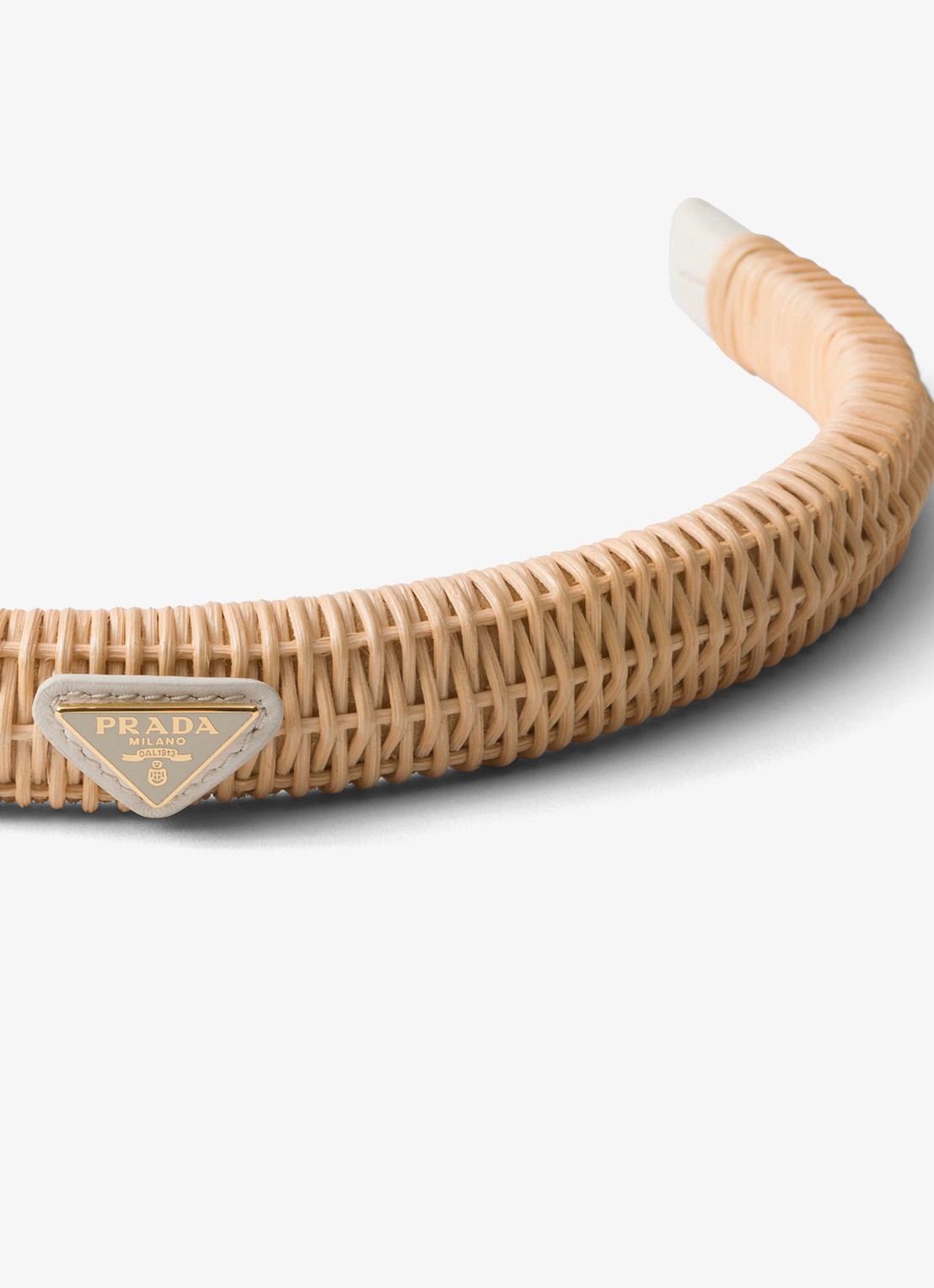 Prada Haarband van riet met logo - achterkant beige