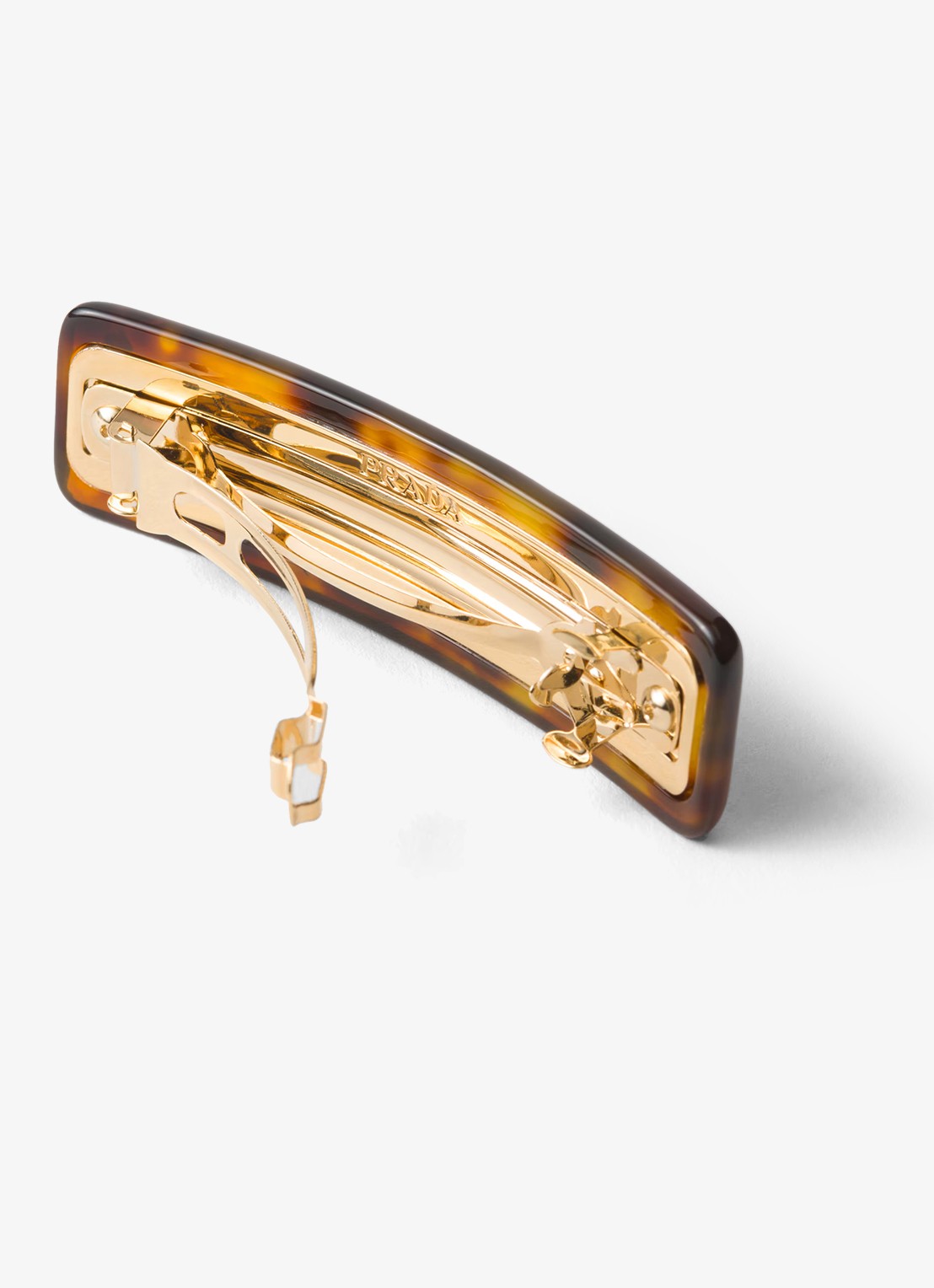 Prada Haarclip met logo - detail bruin