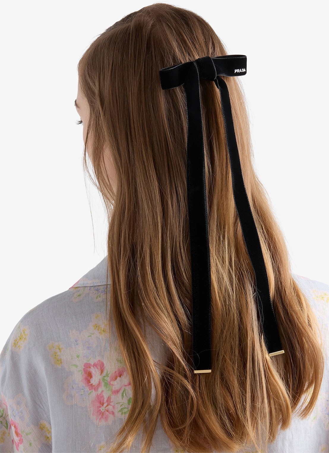 Prada Haarclip van fluweel met logo - voorkant 2 zwart