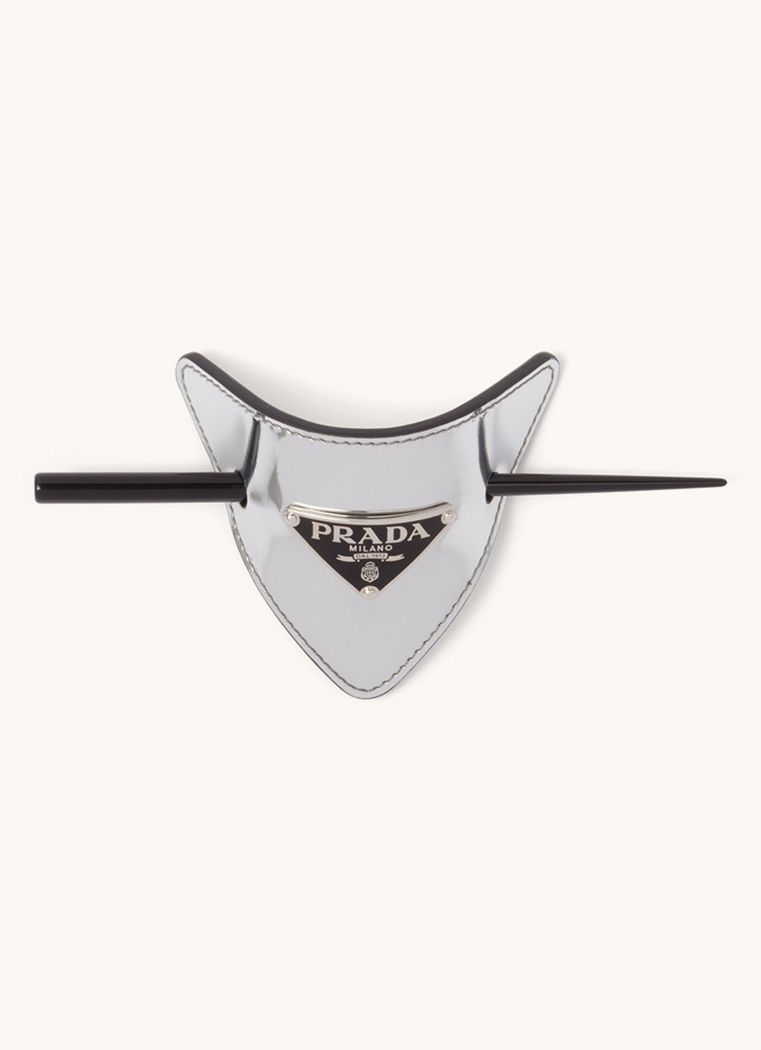 Prada Haarclip van leer - voorkant 2 zilver