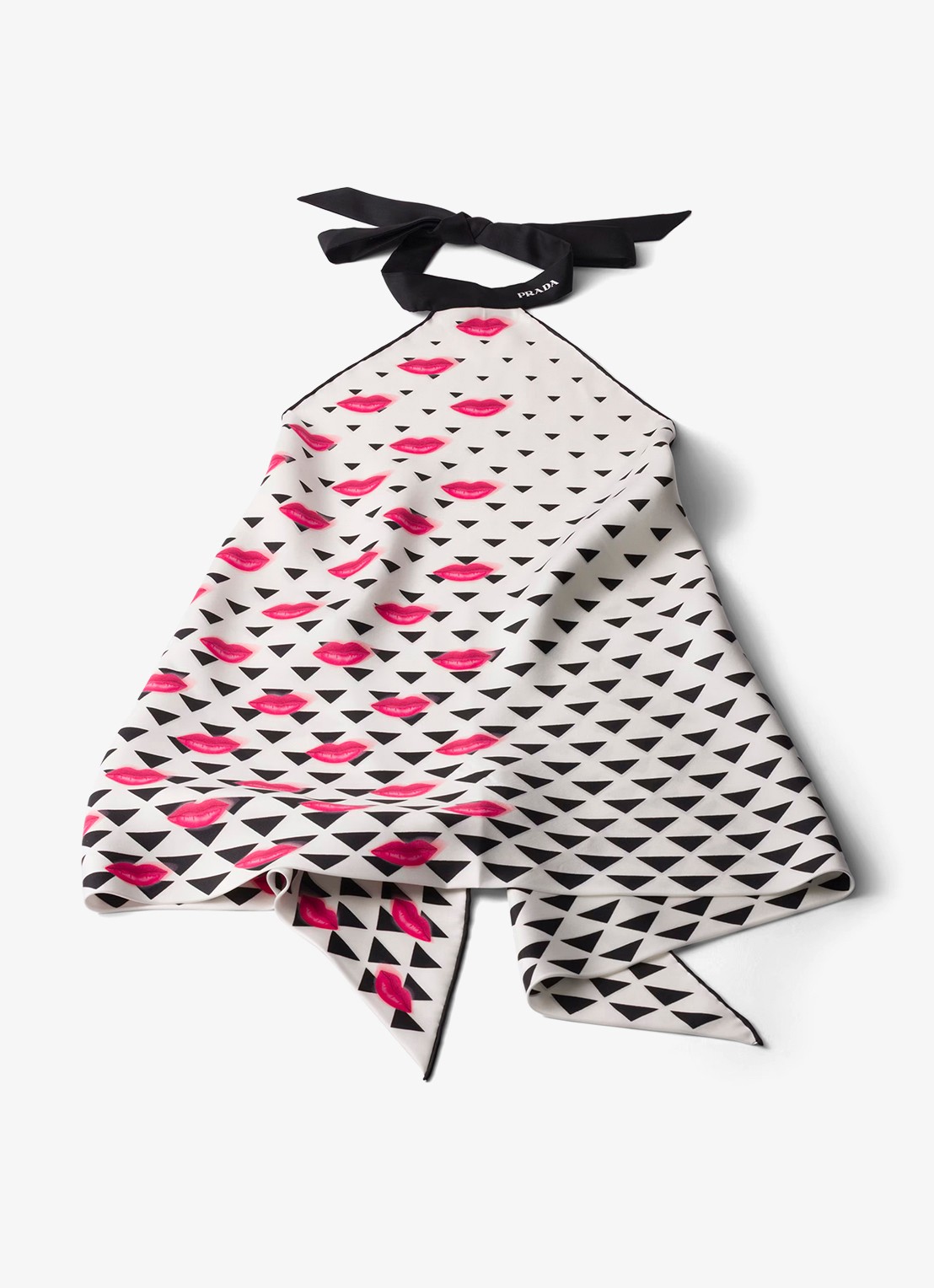 Prada Haltertop van zijde met print en rugdecolleté - voorkant 2 zwart