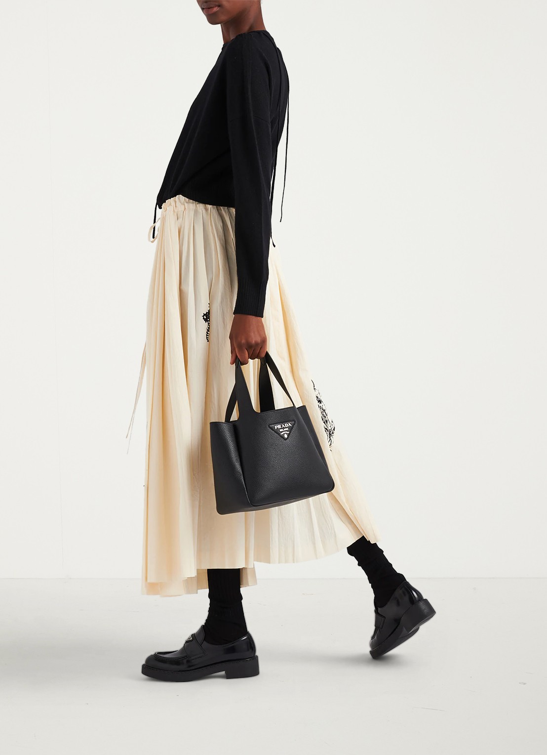 Prada Handtas van leer met logo - voorkant 2 zwart