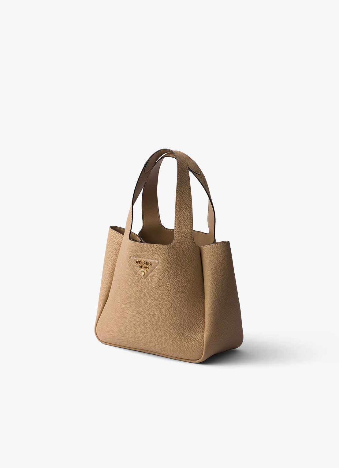 Prada Handtas van leer met logo - voorkant 5 beige