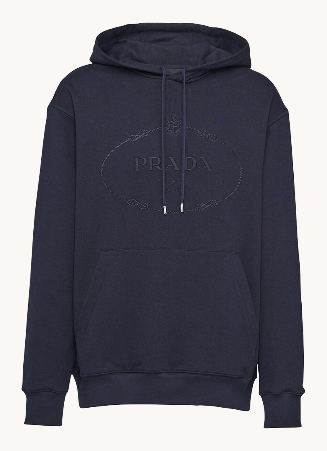 Prada Hoodie met logoborduring - voorkant donkerblauw