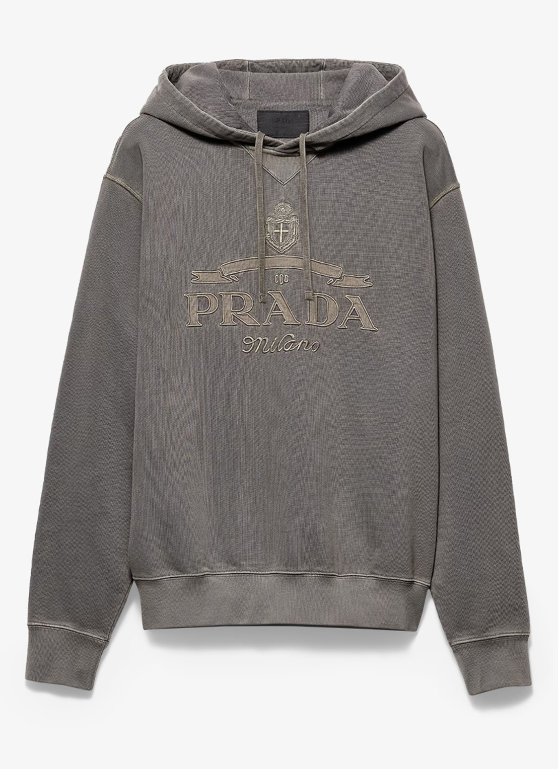 Prada Hoodie met logoborduring - voorkant grijs