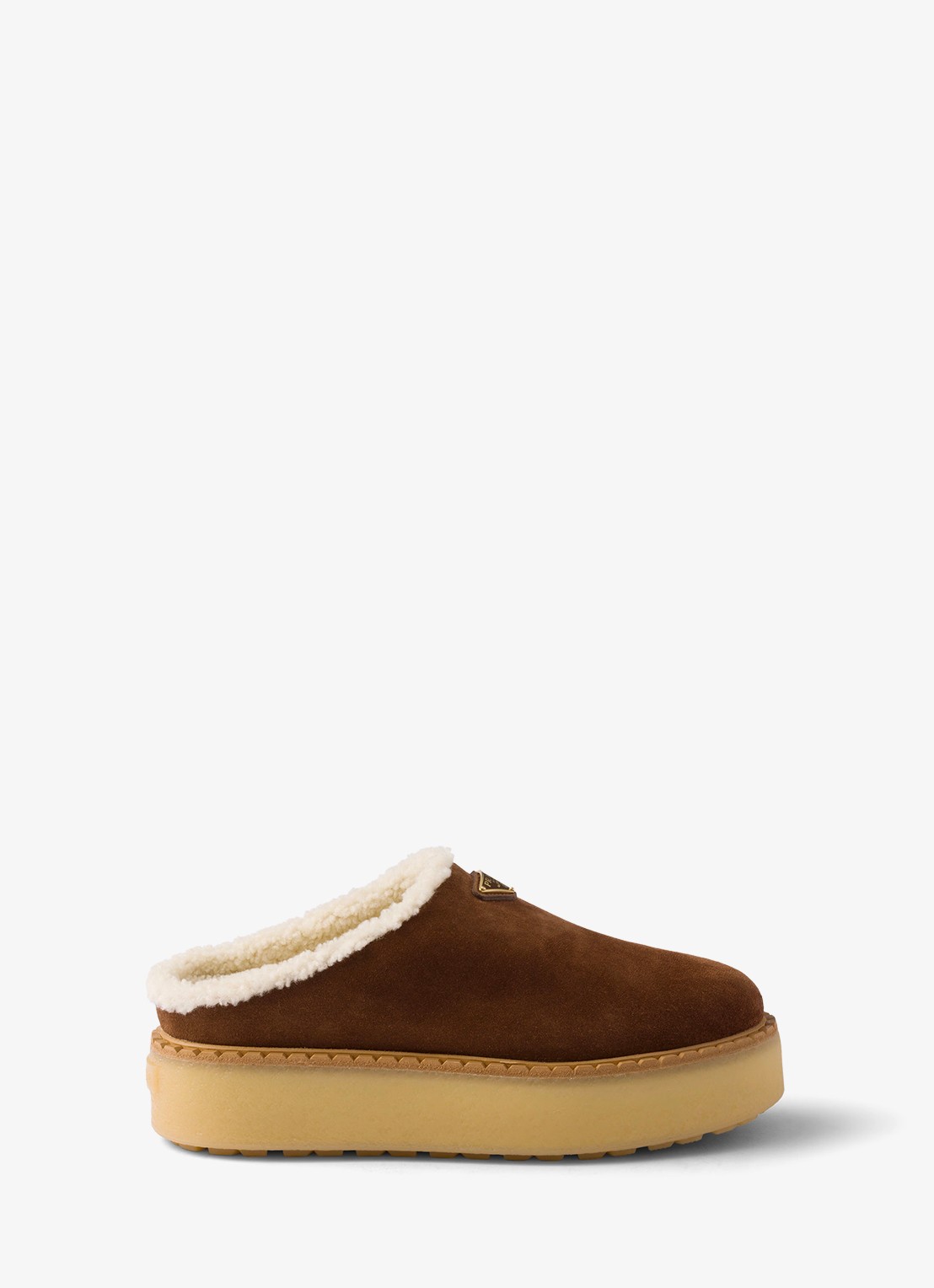 Prada Instapper van suède met schapenvacht - voorkant 4 bruin