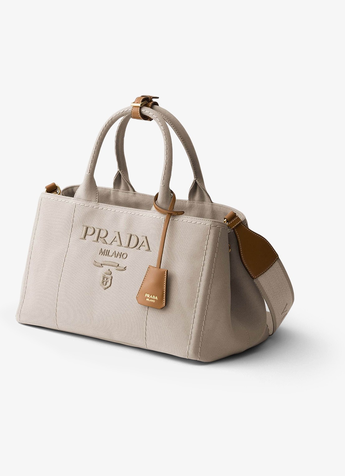 Prada Jardinière Large handtas met logoborduring - voorkant 3 beige