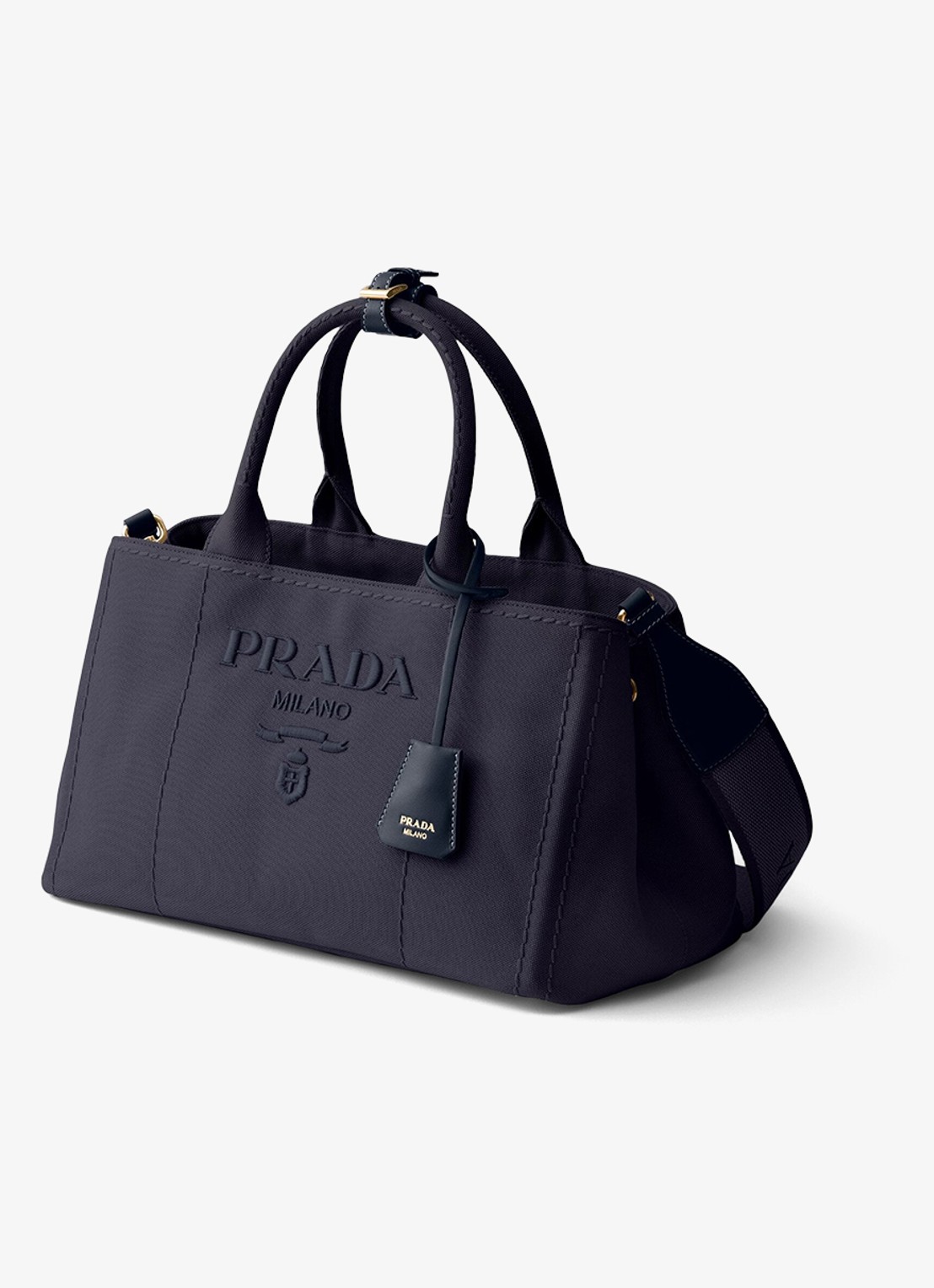 Prada Jardinière Large handtas met logoborduring - voorkant 6 donkerblauw