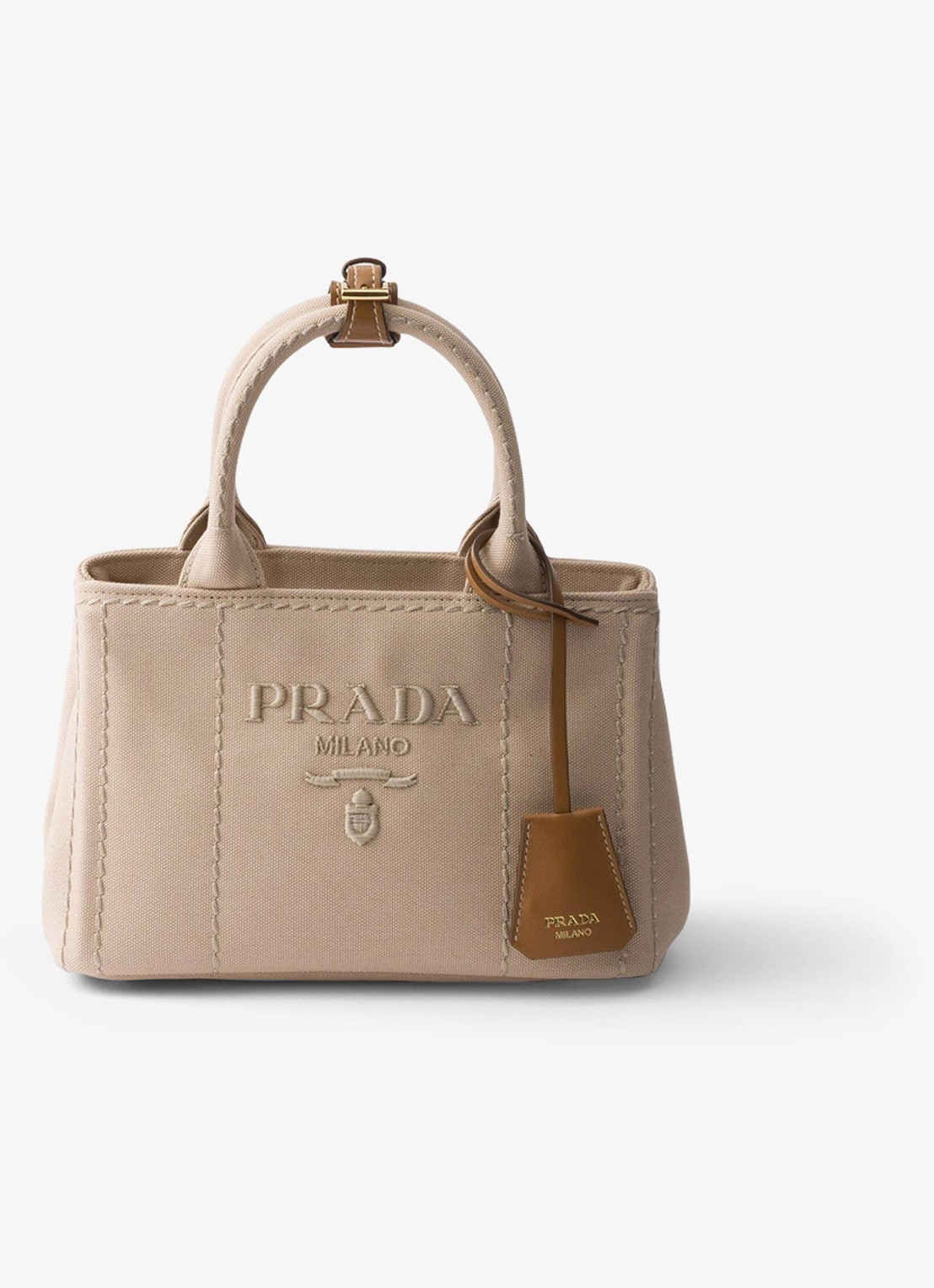 Prada Jardinière Mini handtas met leren details en logo - voorkant 5 zand
