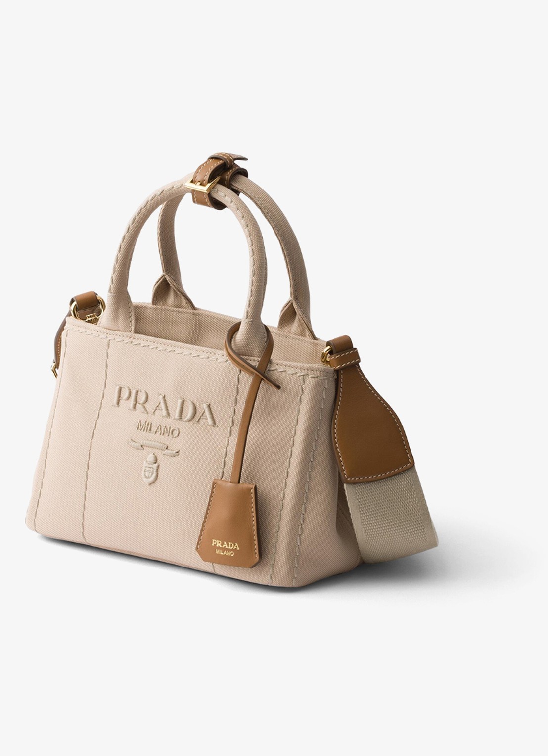 Prada Jardinière Mini handtas met leren details en logo - voorkant 6 zand