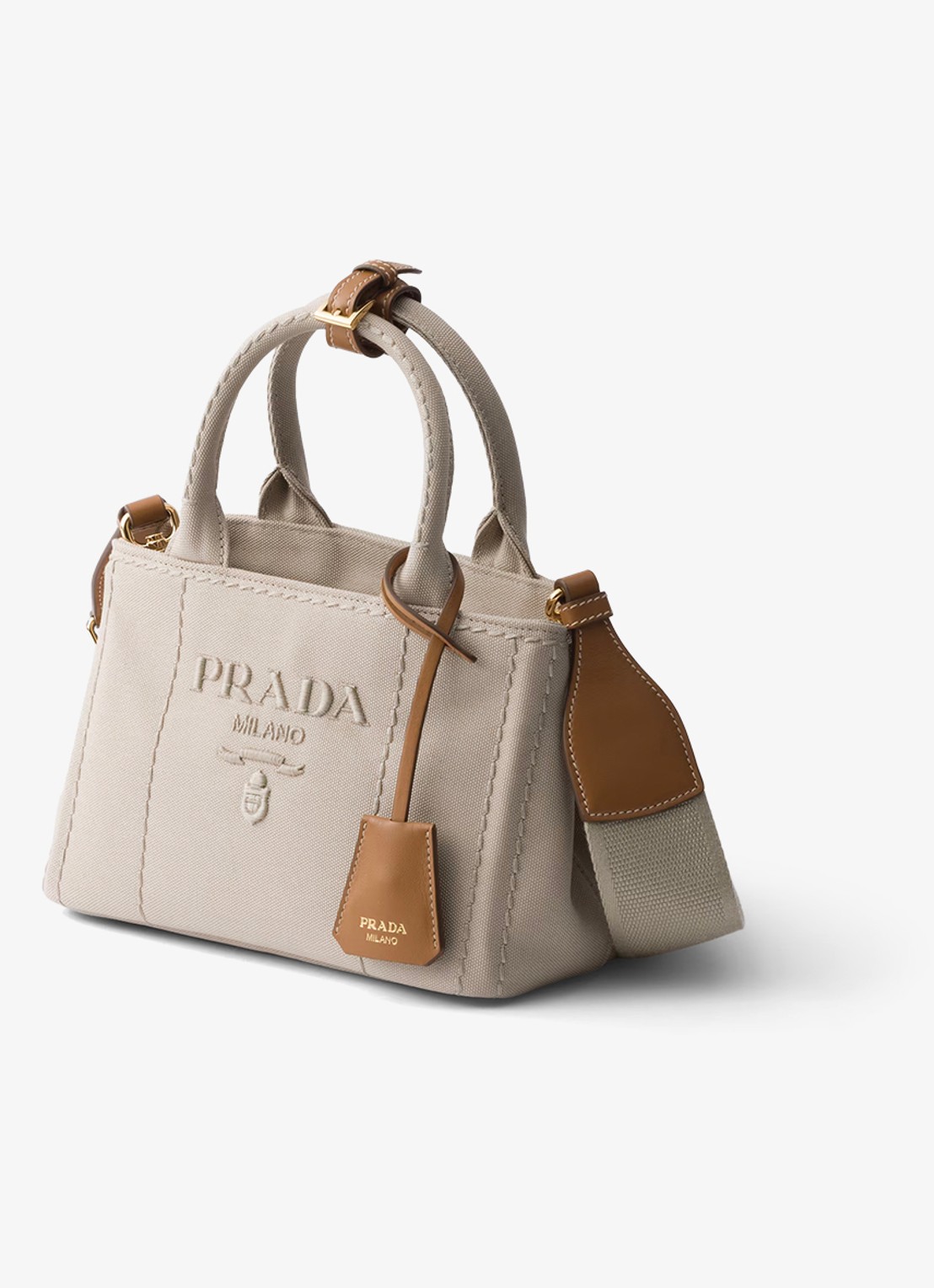 Prada Jardinière Mini handtas met leren details en logo - voorkant 2 beige