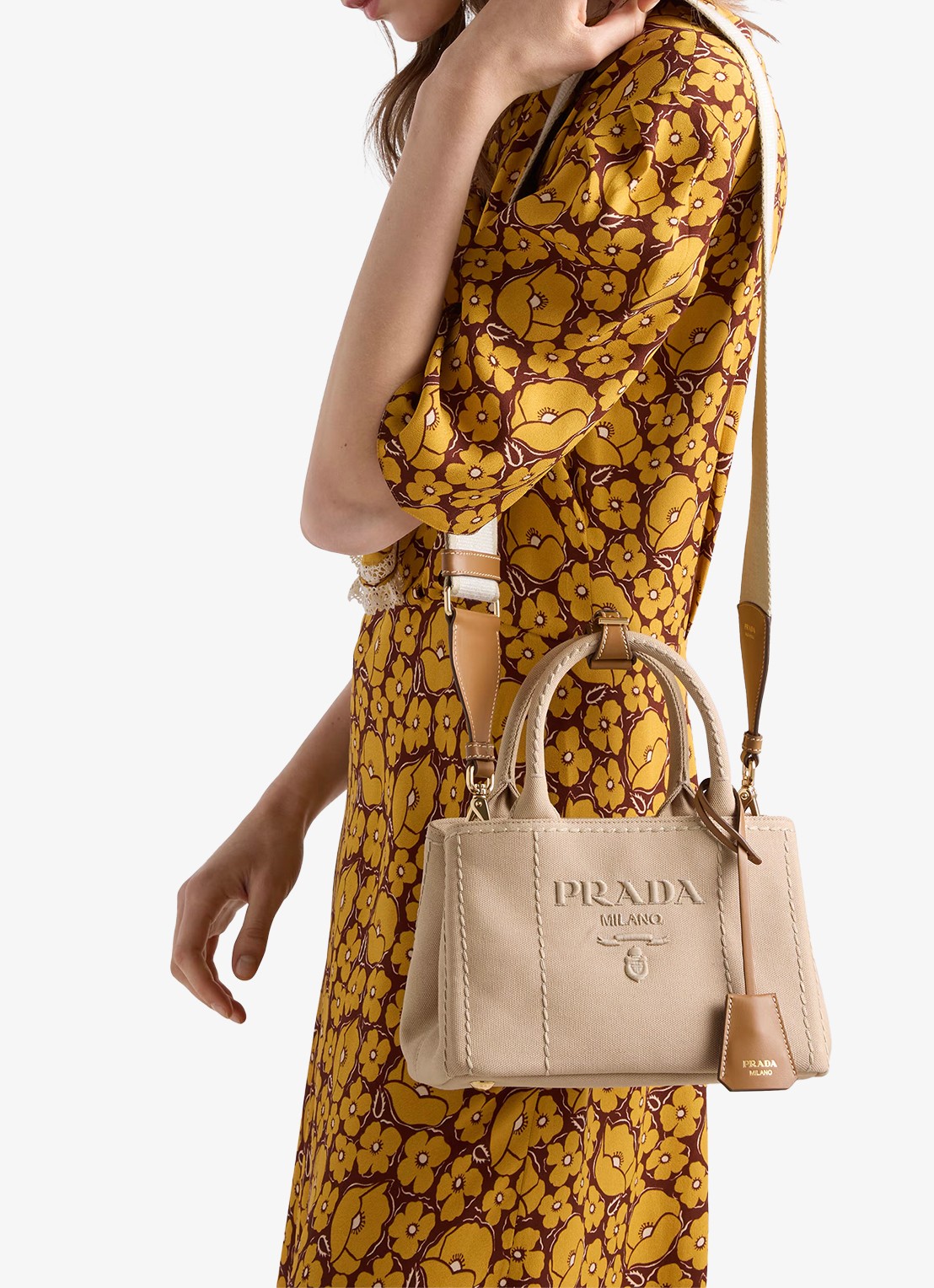 Prada Jardinière Mini handtas met leren details en logo - detail 4 gebroken wit