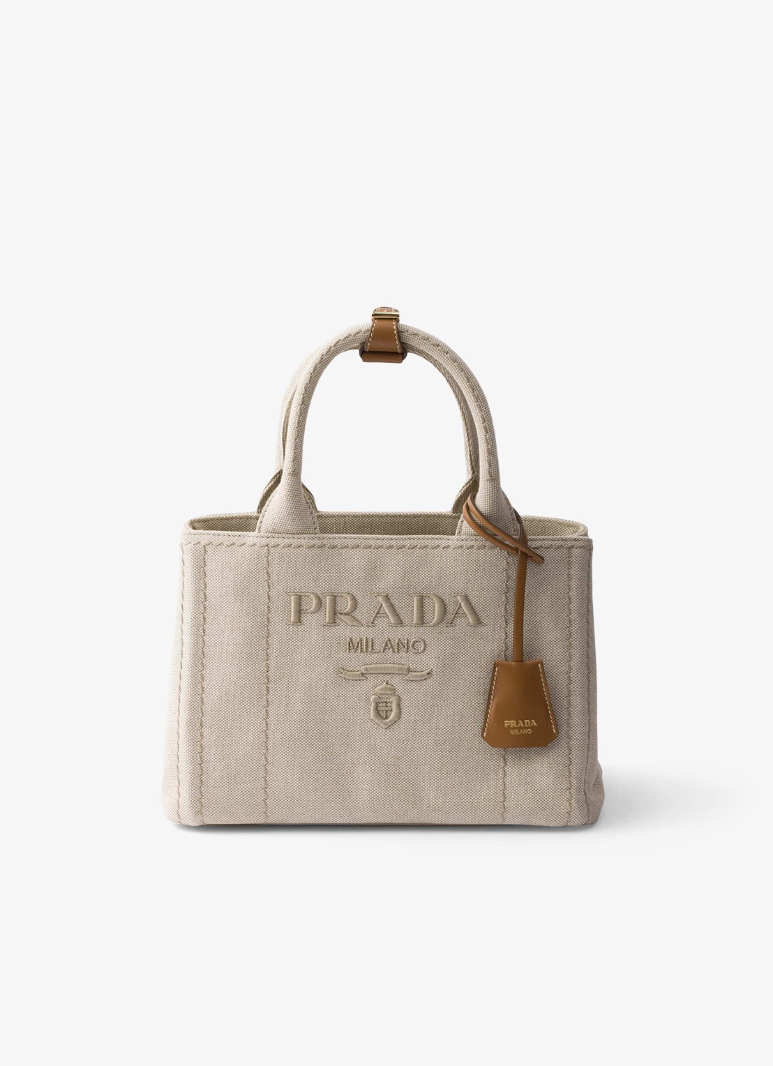 Prada Jardinière Small handtas met leren details en logo - voorkant 2 beige