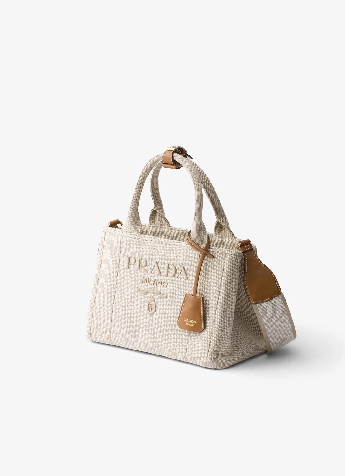Prada Jardinière Small handtas met leren details en logo - voorkant 3 beige