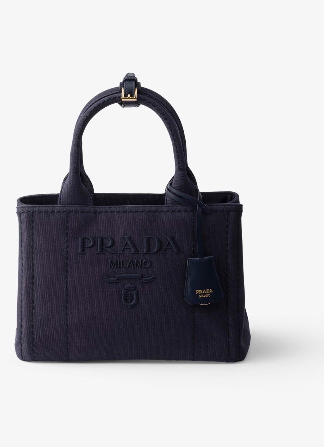 Prada Jardinière Small handtas met leren details en logo - voorkant donkerblauw