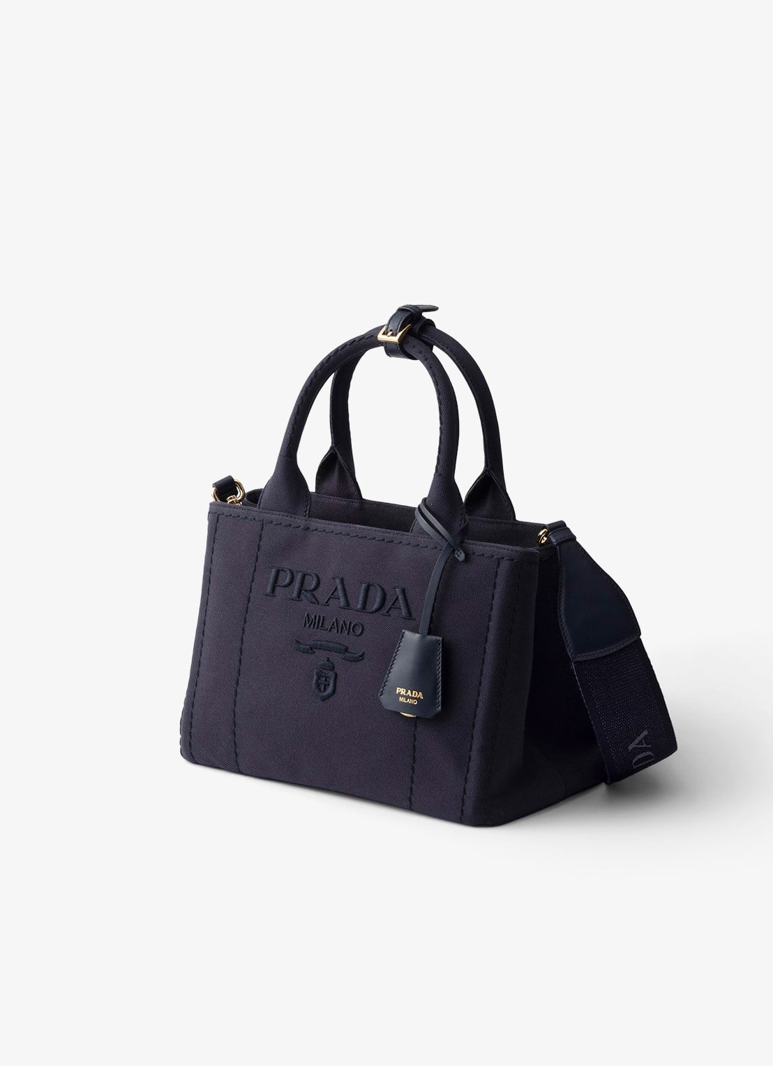 Prada Jardinière Small handtas met leren details en logo - voorkant 2 donkerblauw
