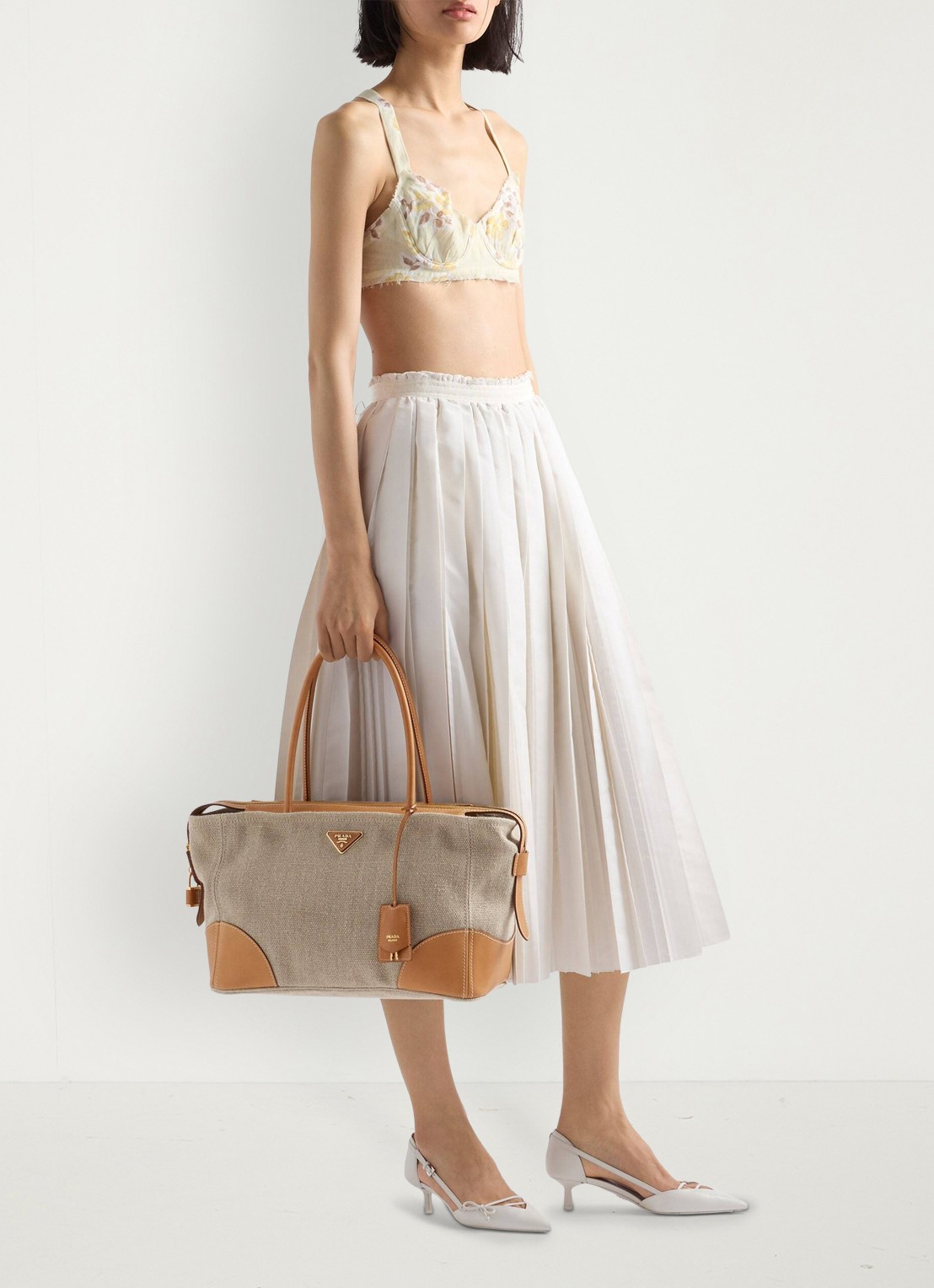 Prada Large schoudertas met leren details - detail 4 zand