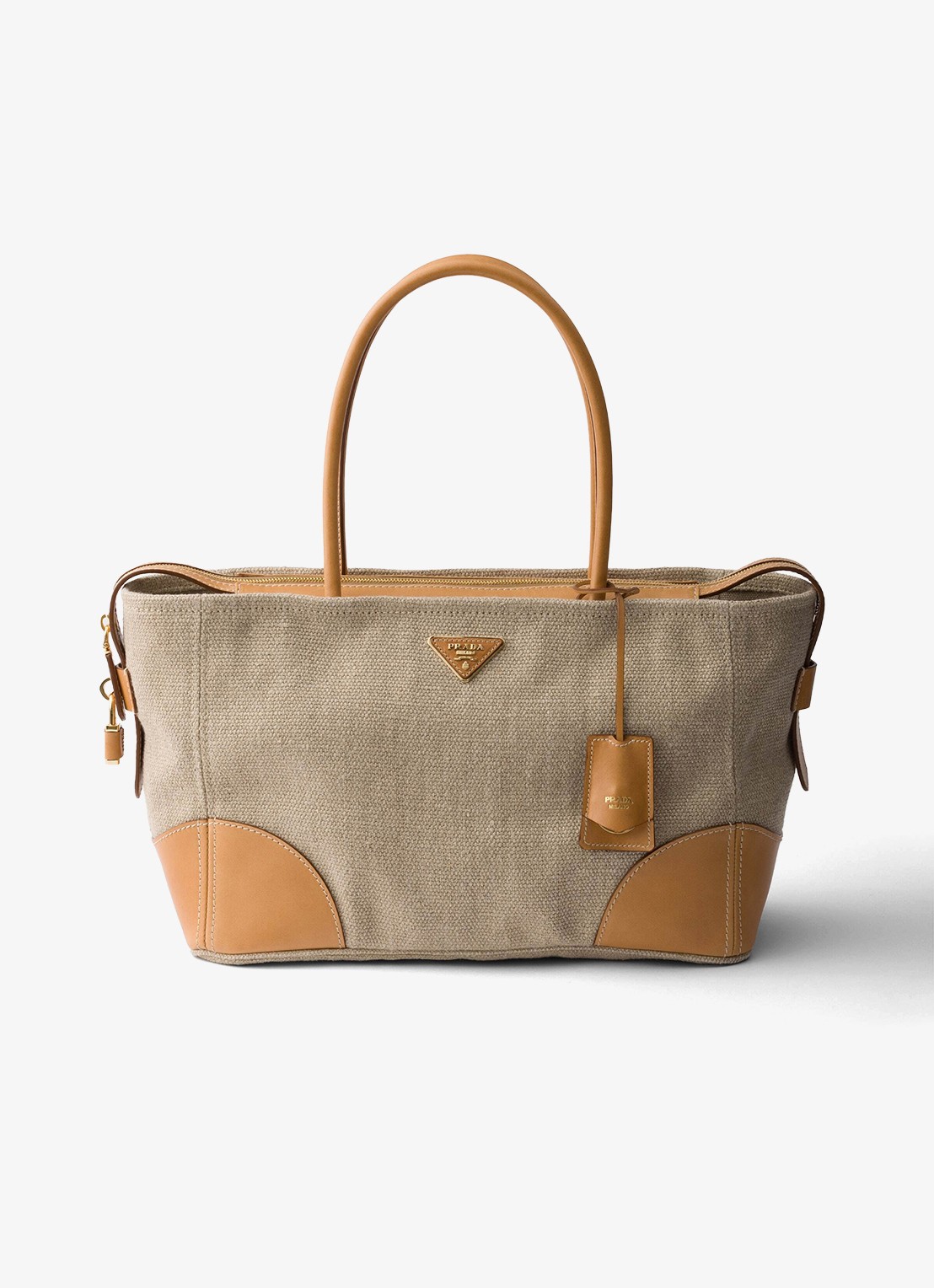 Prada Large schoudertas met leren details - voorkant 6 zand