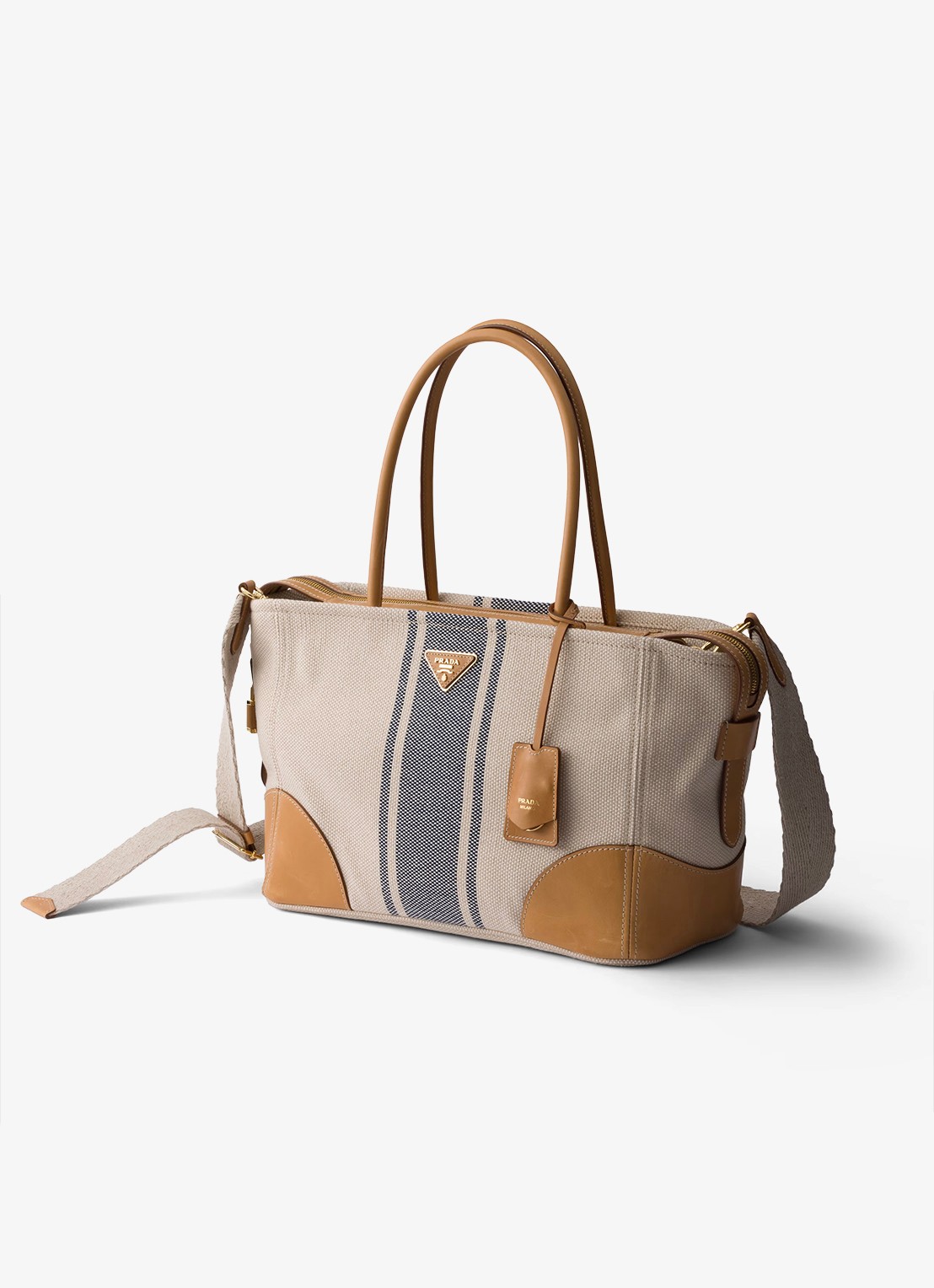 Prada Large schoudertas met leren details - voorkant 2 beige