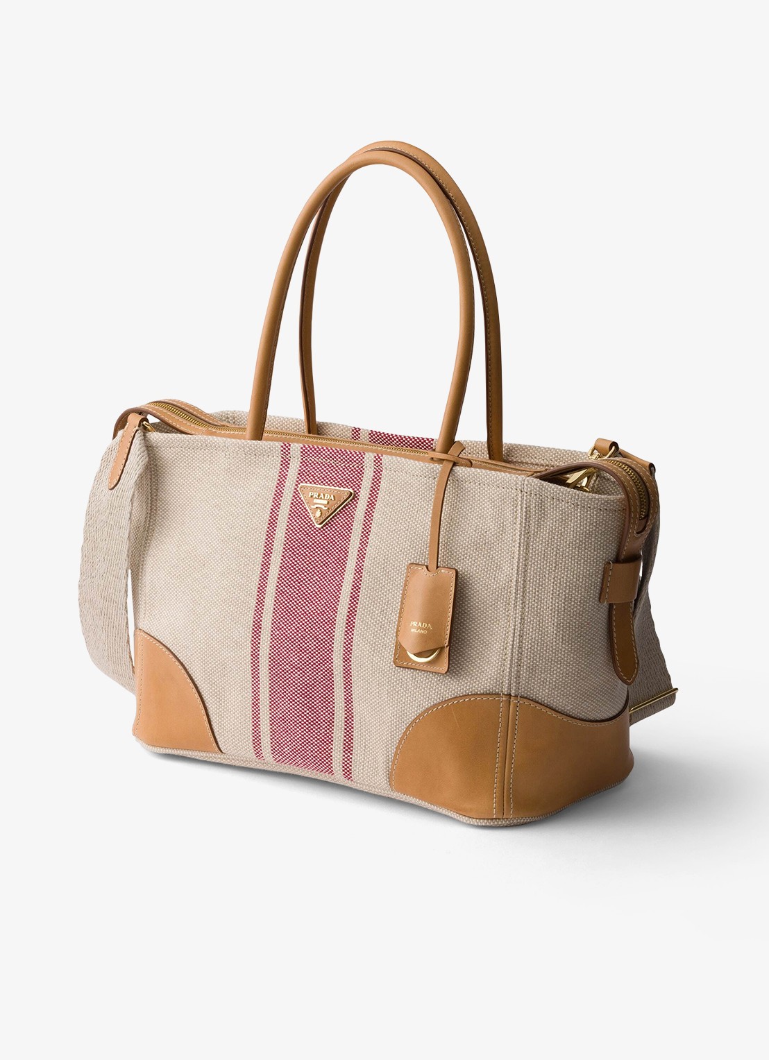Prada Large schoudertas met leren details - voorkant 6 donkerbeige