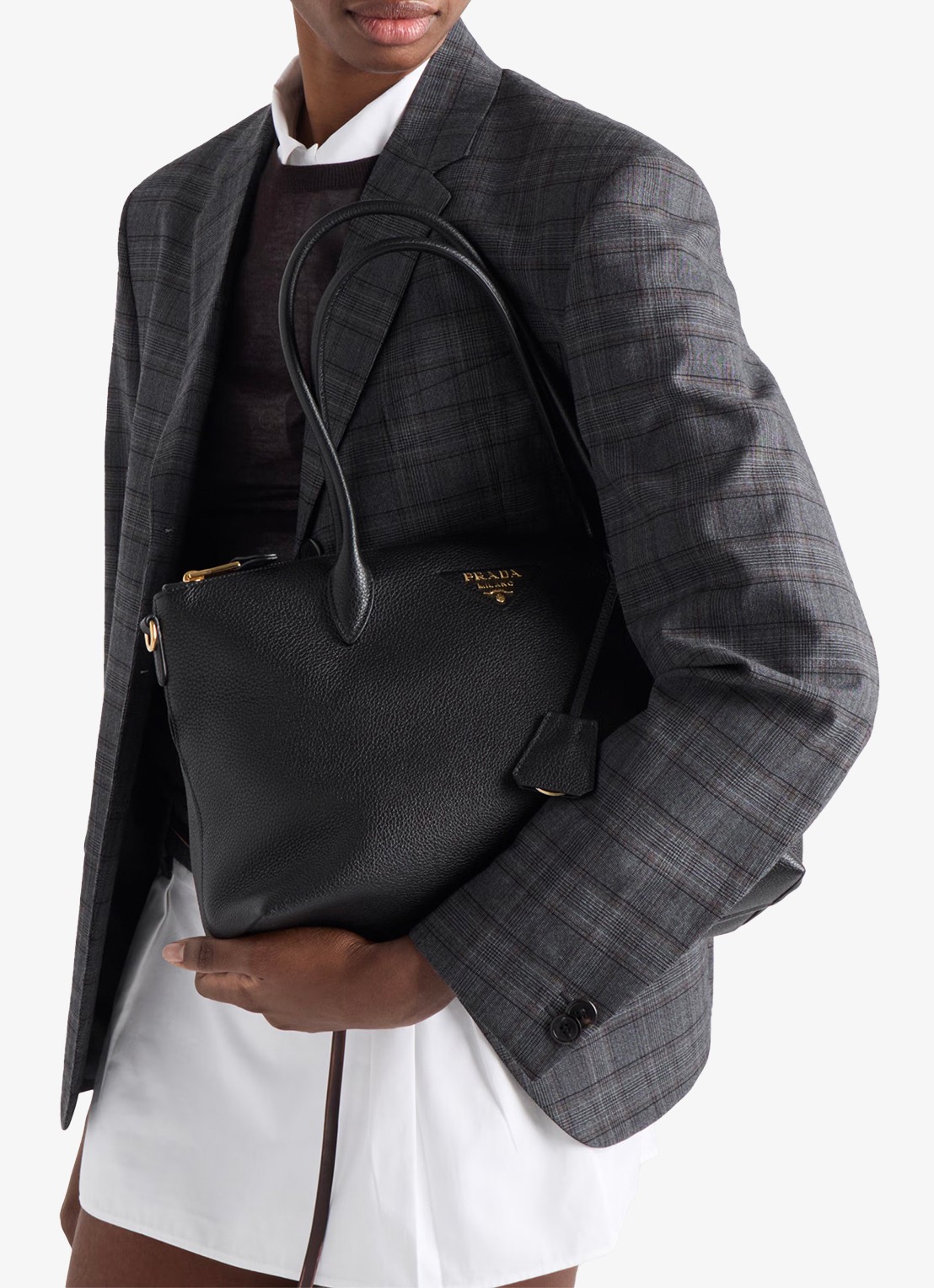 Prada Large schoudertas van kalfsleer - voorkant 3 zwart