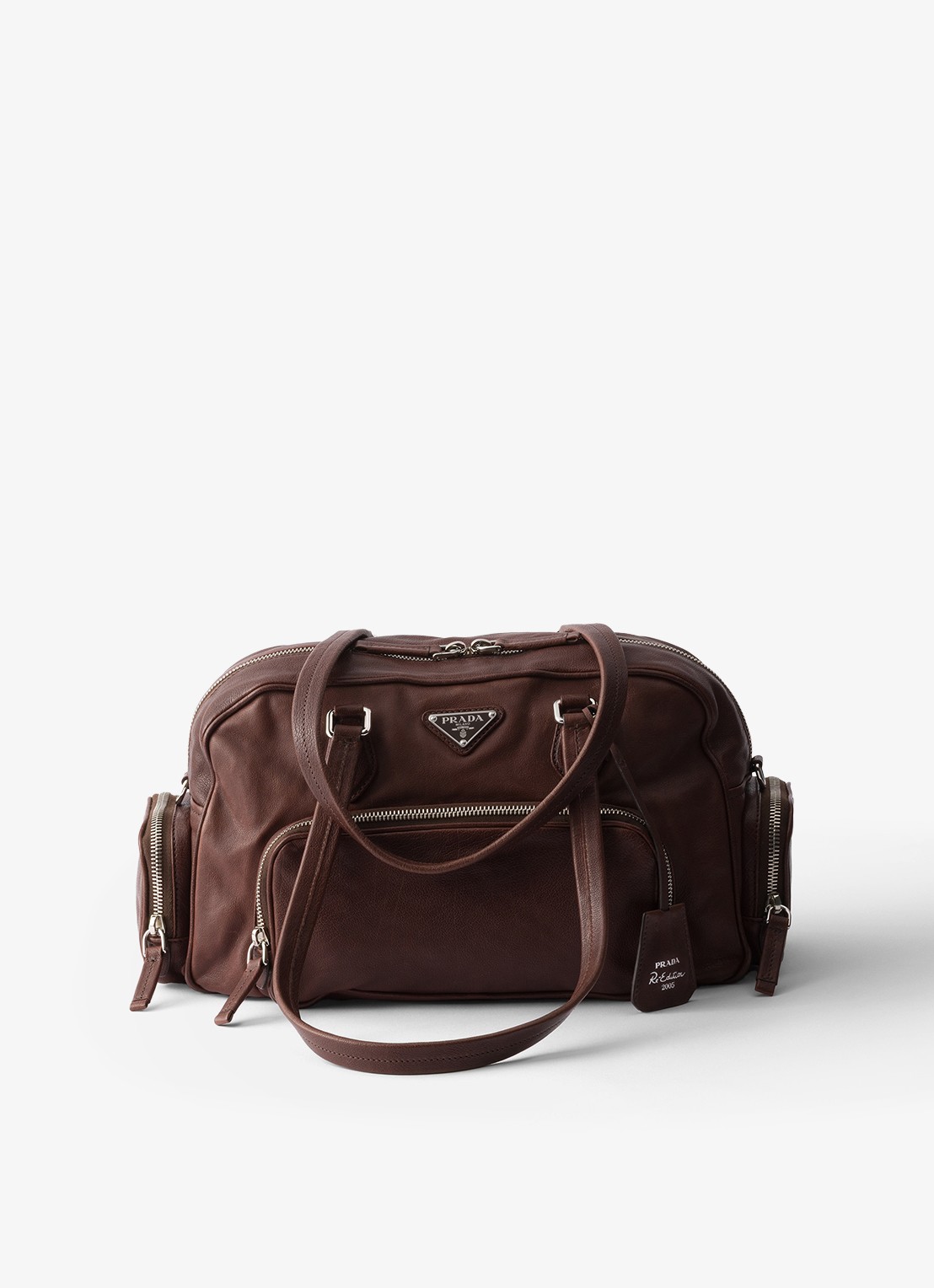 Prada Large schoudertas van leer - voorkant 2 donkerbruin