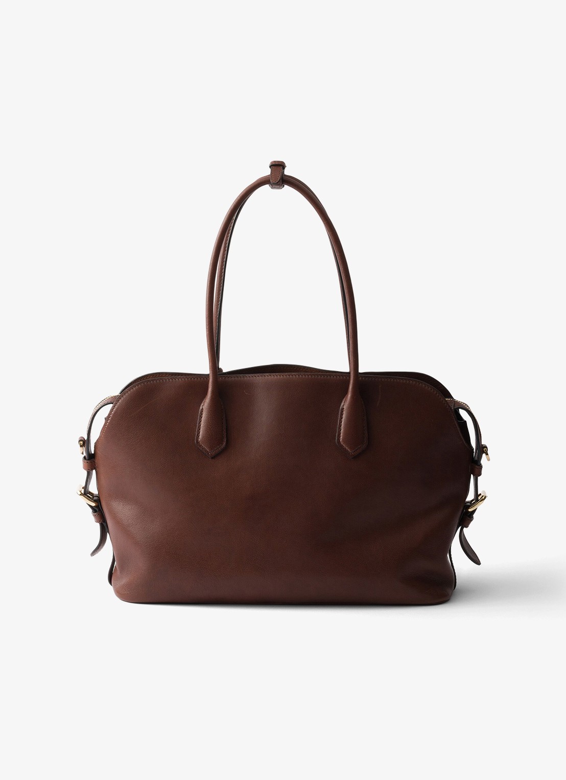 Prada Large schoudertas van leer - achterkant 7 donkerbruin