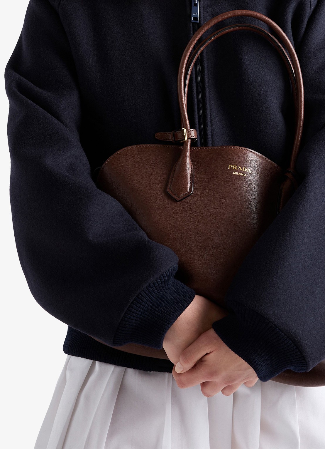 Prada Large schoudertas van leer - detail 4 donkerbruin