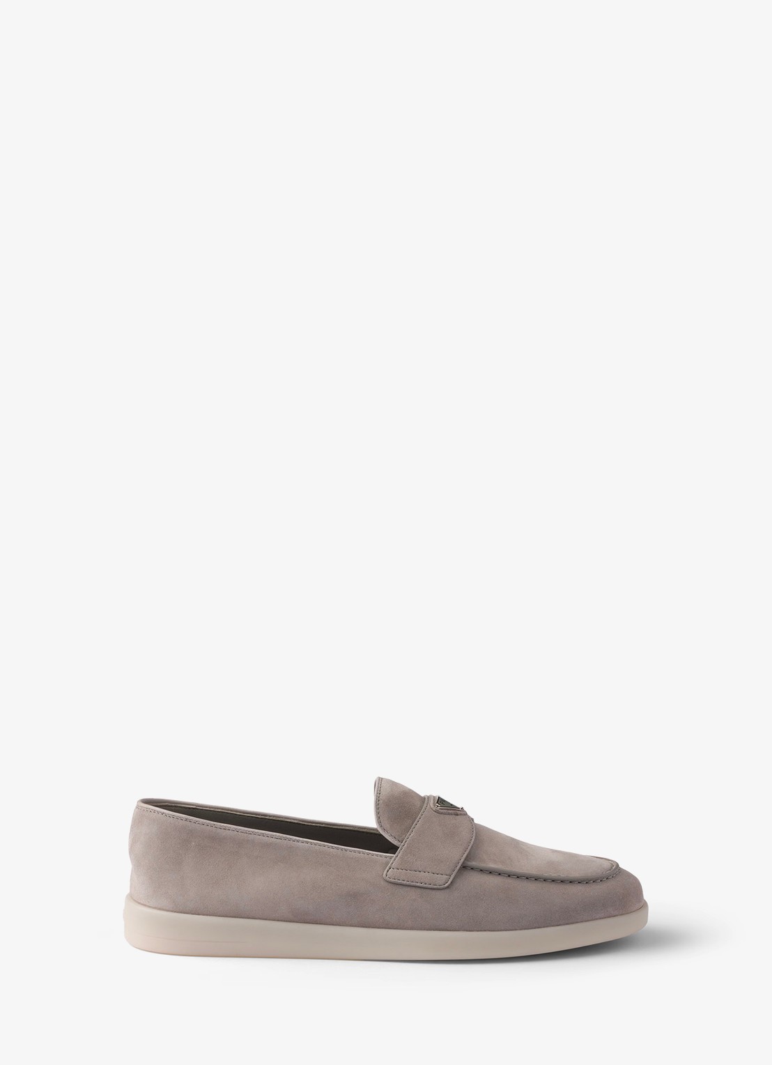 Prada Loafer van kalfssuède - voorkant grijs