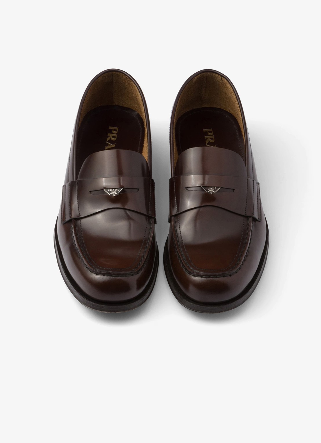 Prada Loafer van leer met logo  - detail 3 donkerbruin