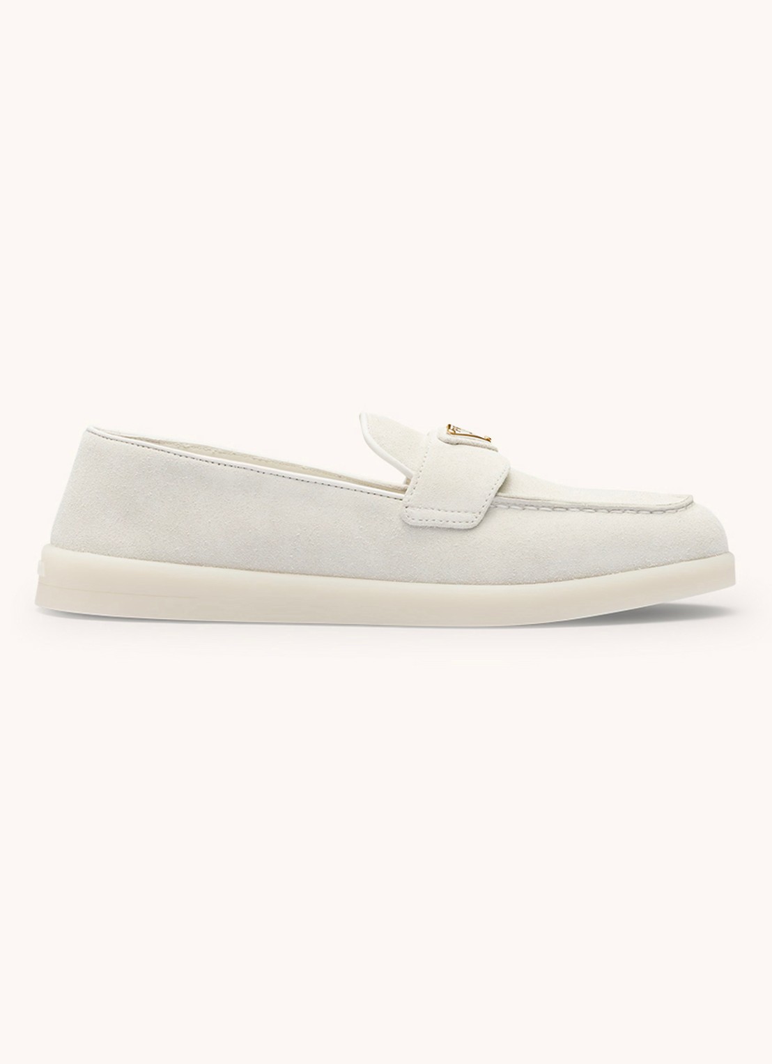 Prada Loafer van suède met logo - voorkant 2 lichtgrijs