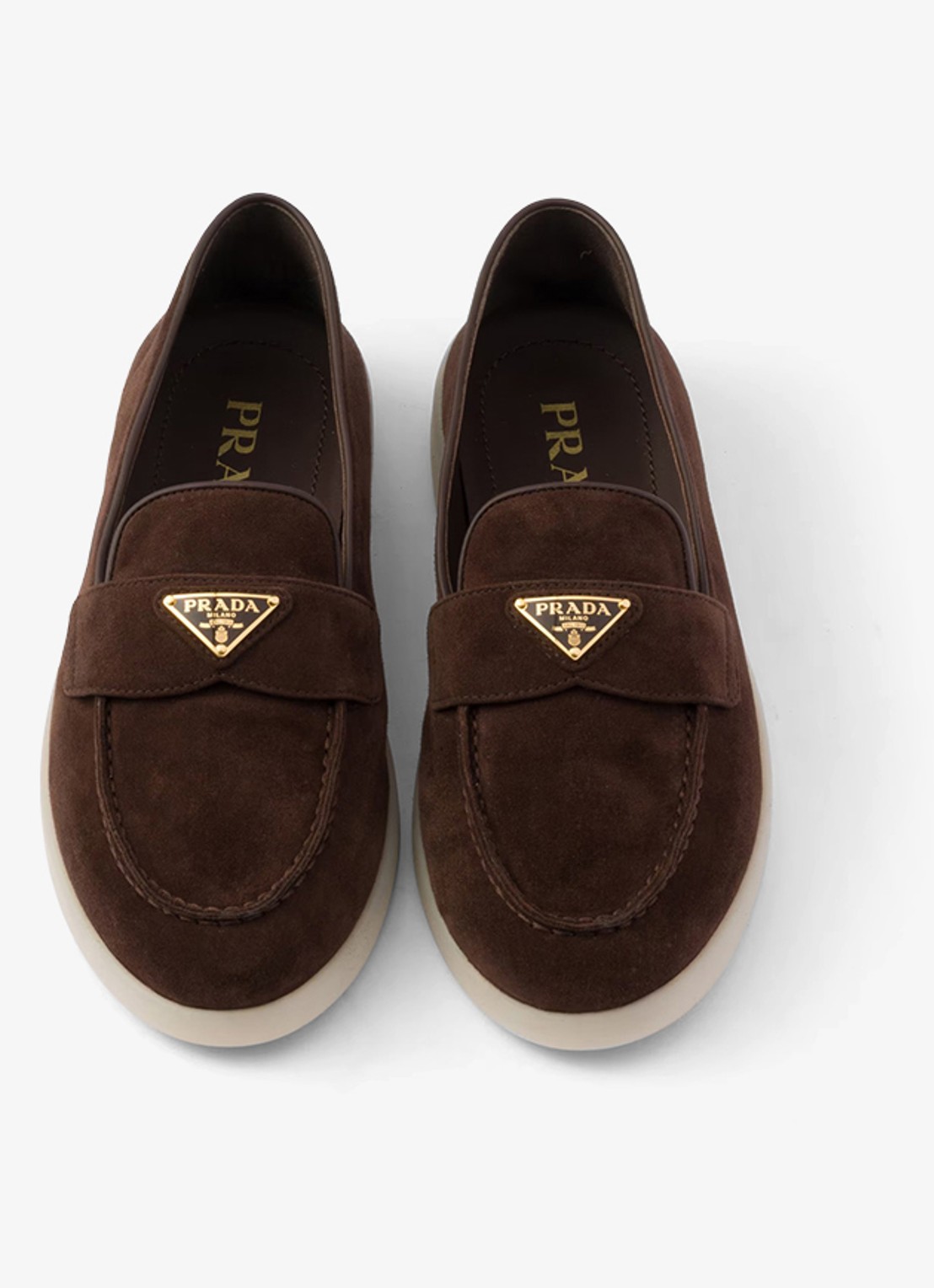 Prada Loafer van suède met logo - detail 4 donkerbruin