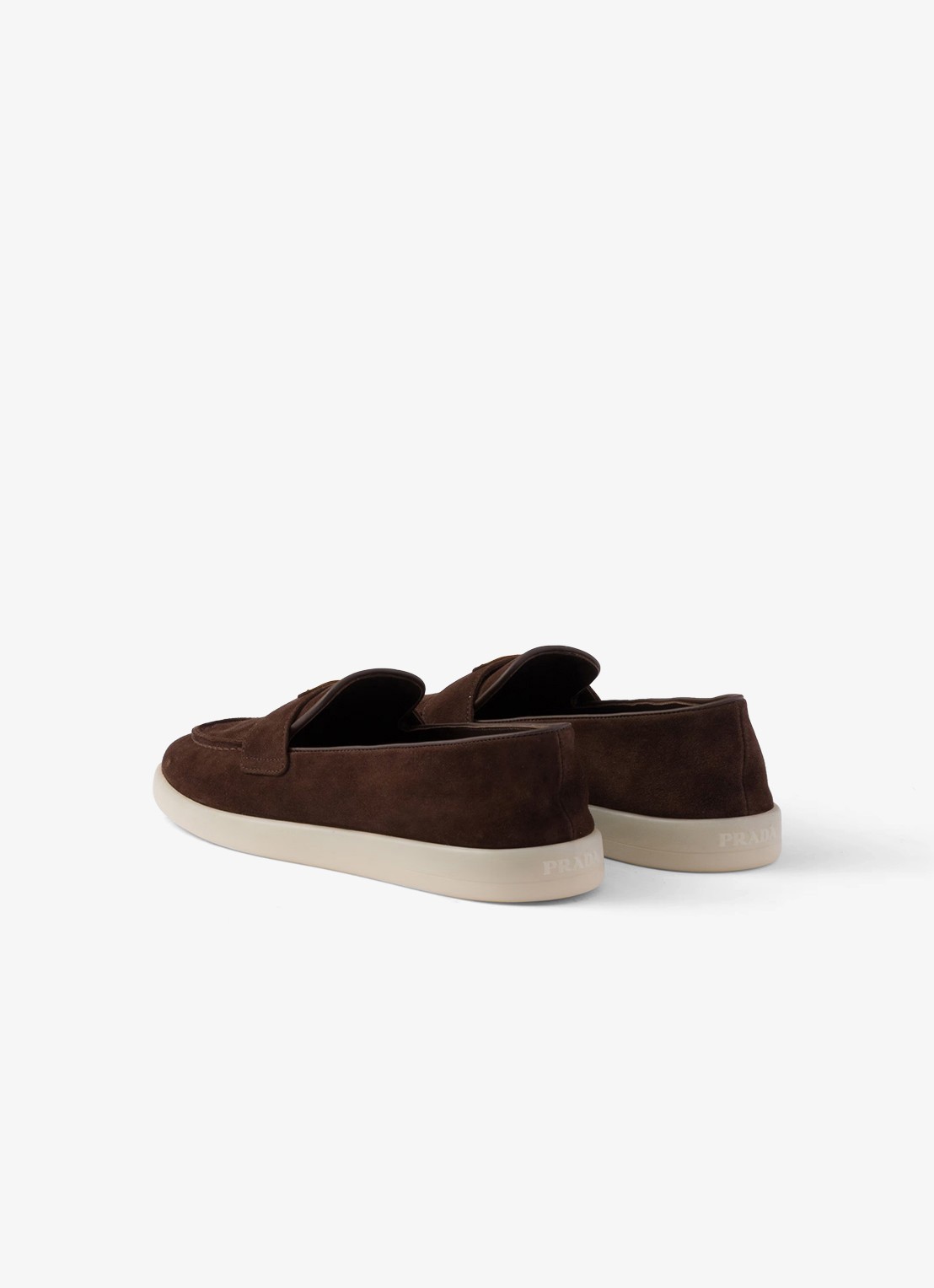 Prada Loafer van suède met logo - detail 5 donkerbruin
