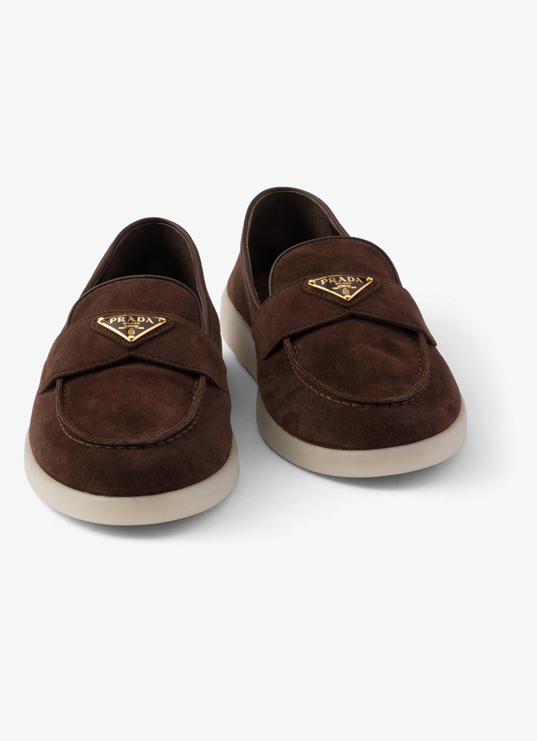 Prada Loafer van suède met logo - detail 6 donkerbruin