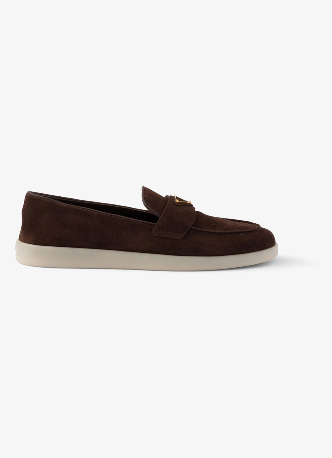 Prada Loafer van suède met logo - voorkant 3 donkerbruin