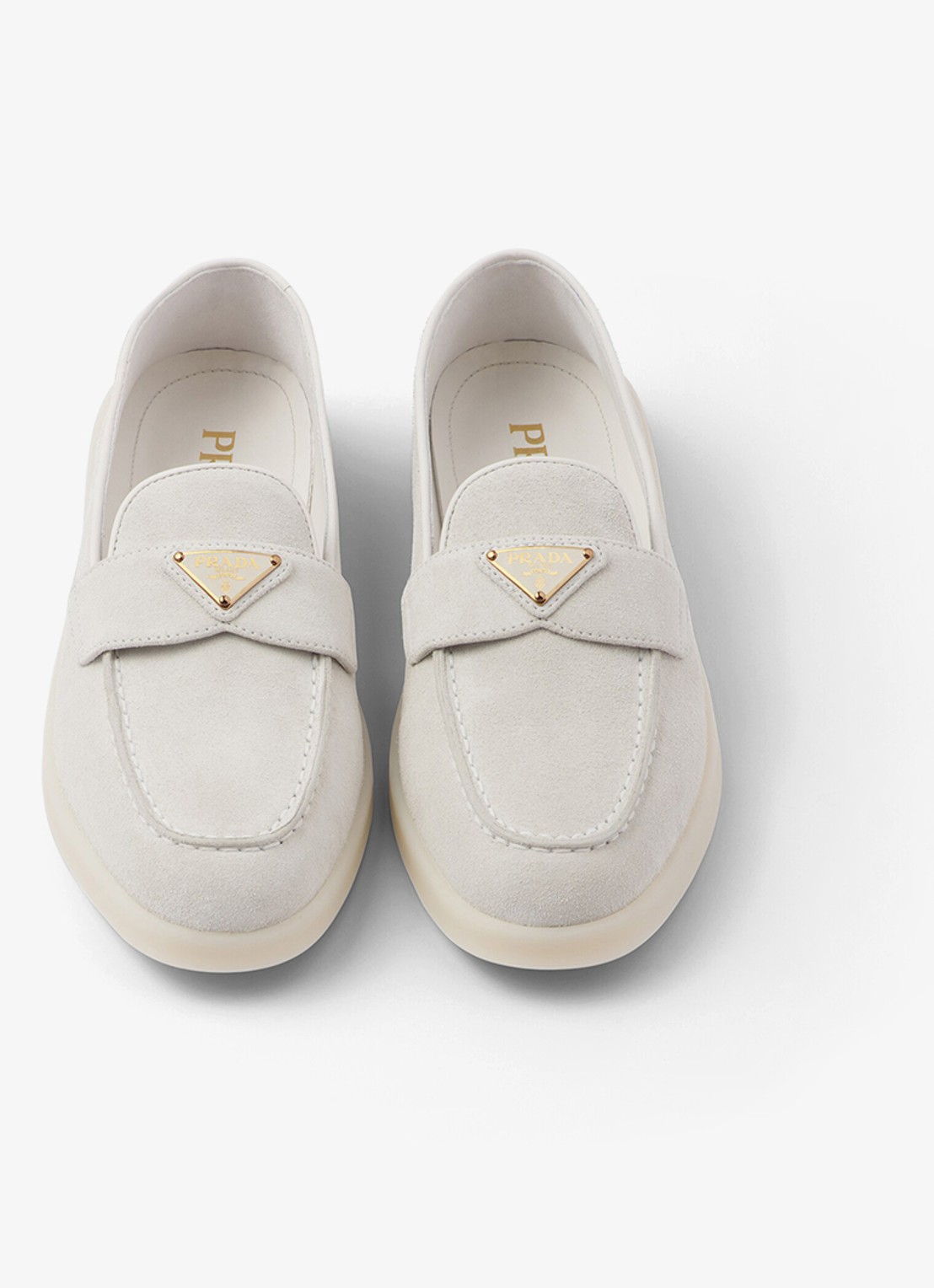 Prada Loafer van suède met logo - detail 3 ivoor