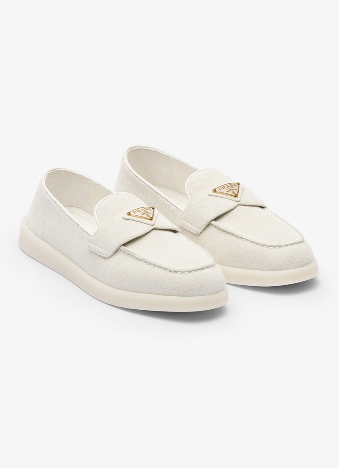 Prada Loafer van suède met logo - voorkant ivoor